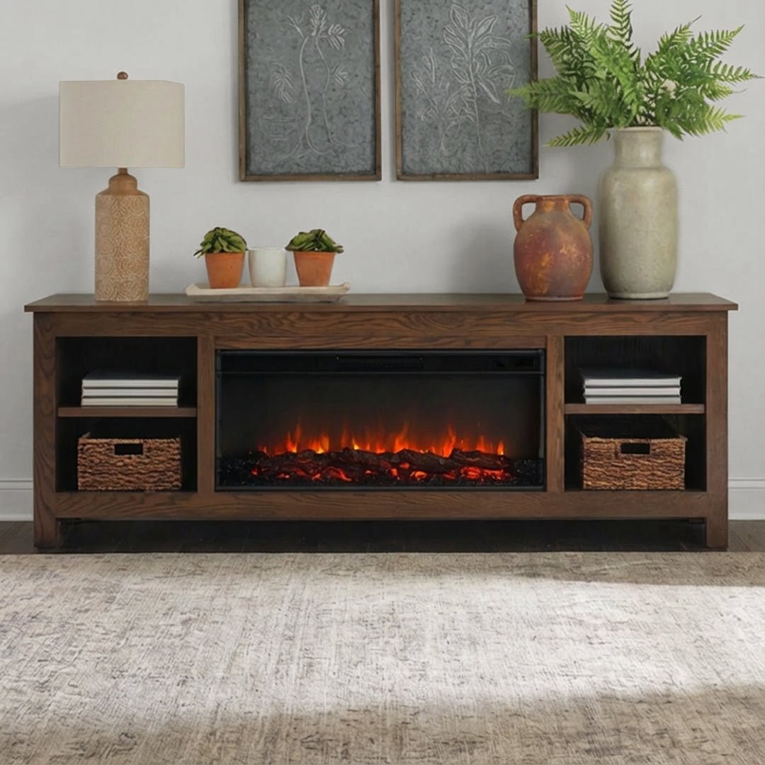 Alden 84" Solid Wood Landscape Electric Fireplace TV Stand - Real Flame