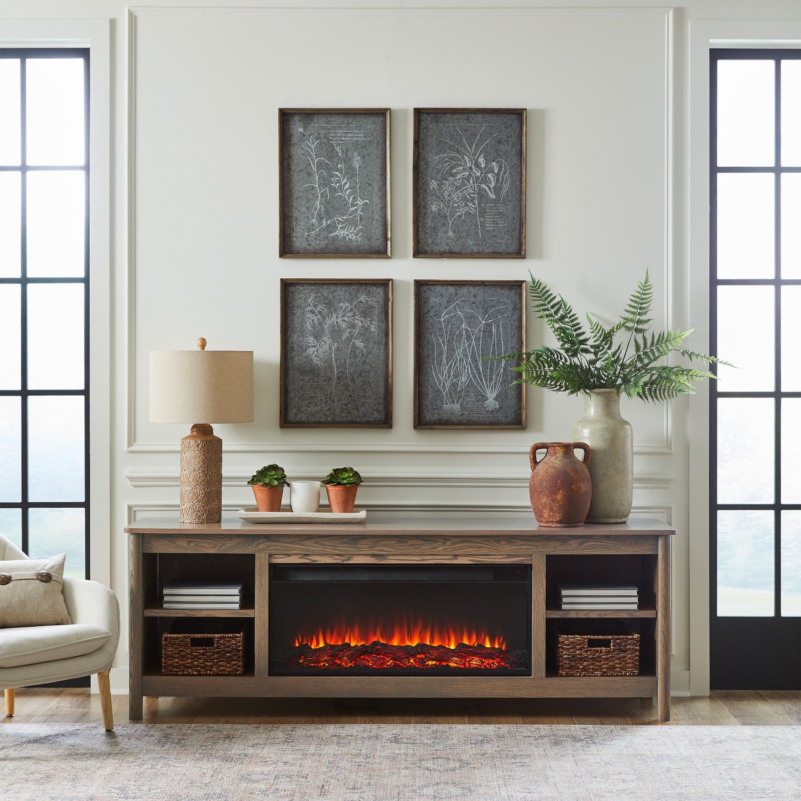 Rowan 81" Solid Wood Landscape Electric Fireplace TV Stand - Real Flame