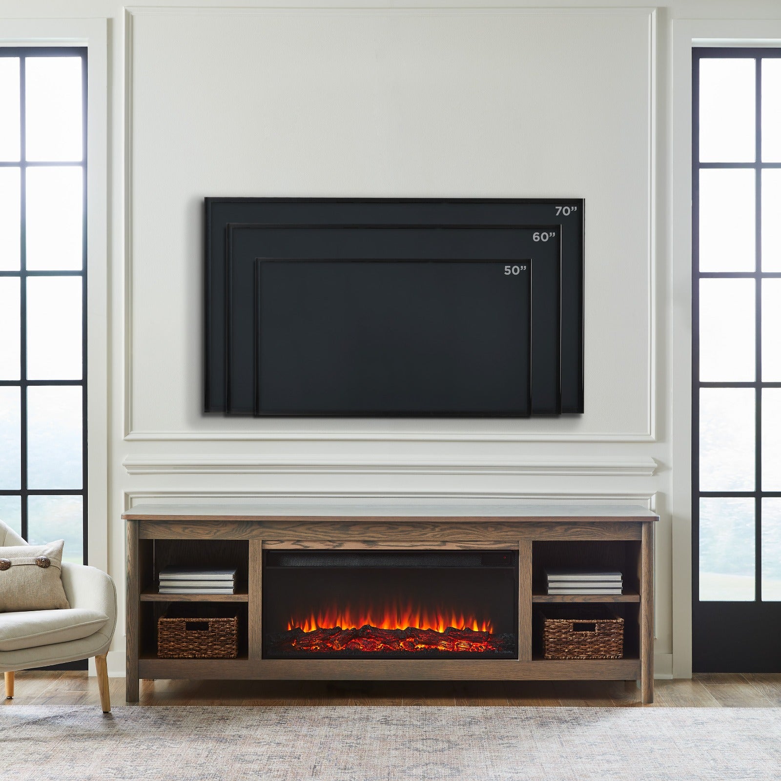 Rowan 81" Solid Wood Landscape Electric Fireplace TV Stand - Real Flame