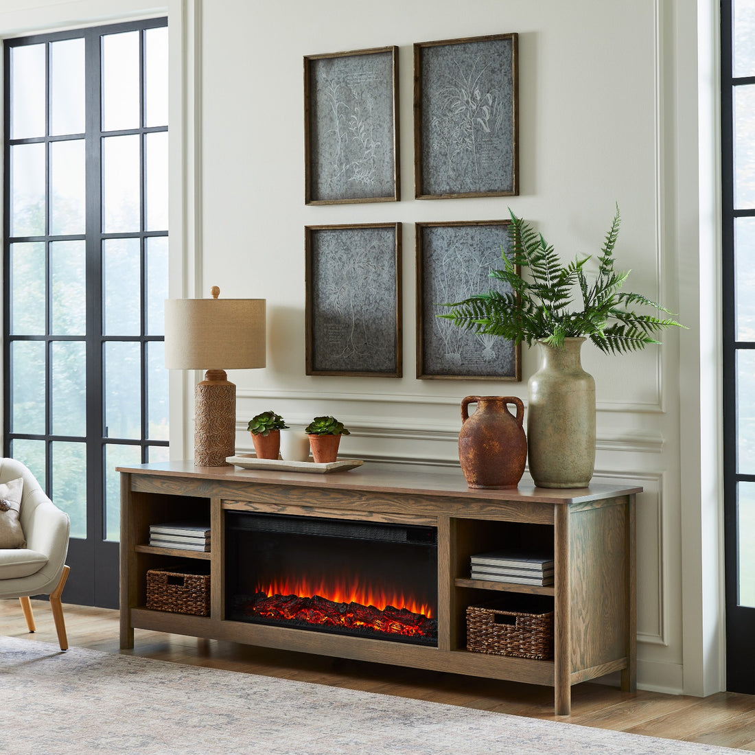 Rowan 81" Solid Wood Landscape Electric Fireplace TV Stand - Real Flame