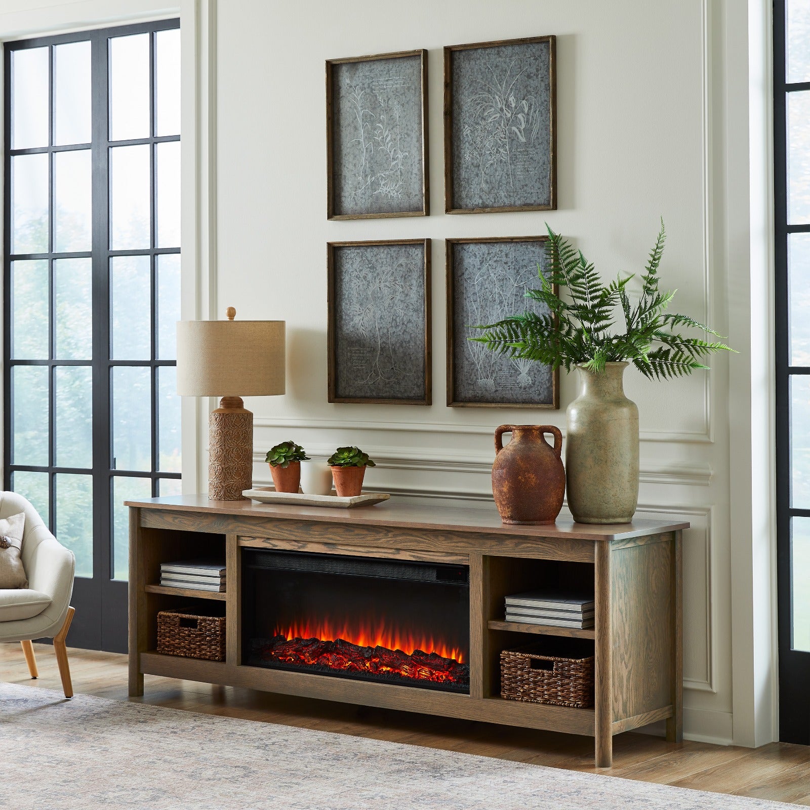 Rowan 81" Solid Wood Landscape Electric Fireplace TV Stand - Real Flame