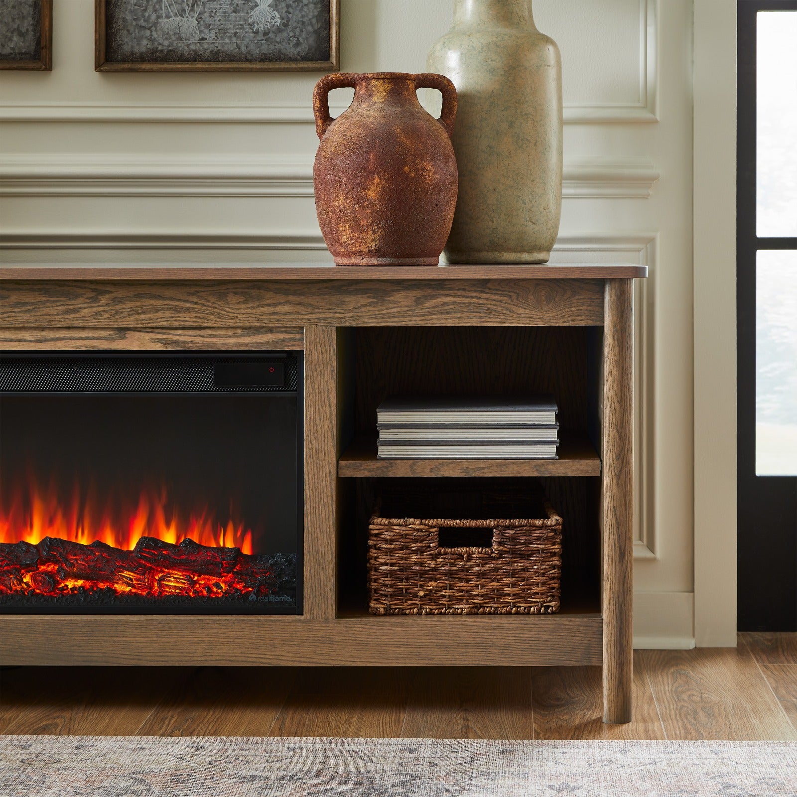 Rowan 81" Solid Wood Landscape Electric Fireplace TV Stand - Real Flame