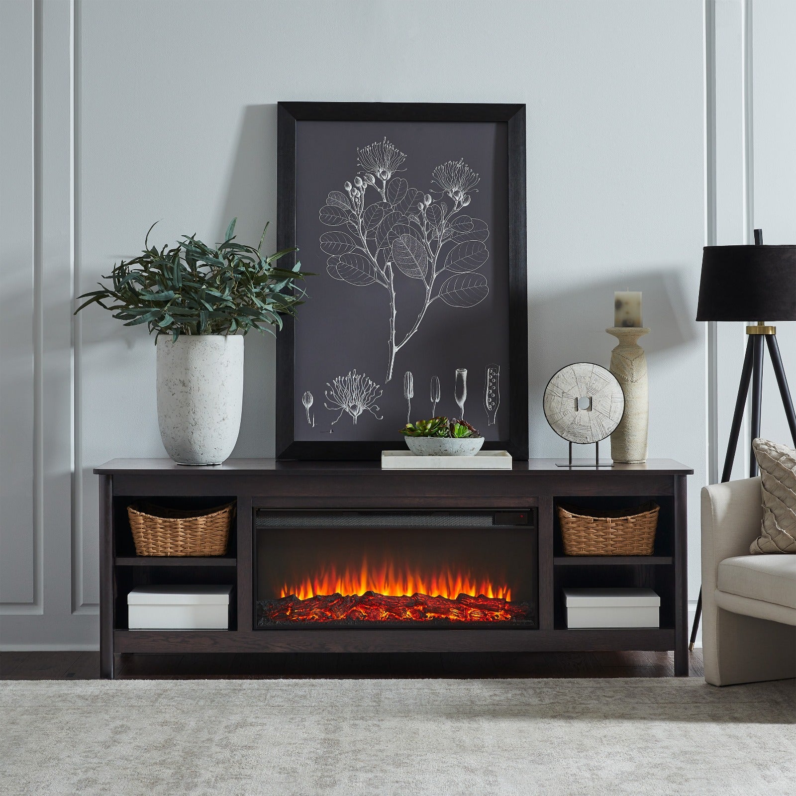Rowan 81" Solid Wood Landscape Electric Fireplace TV Stand - Real Flame