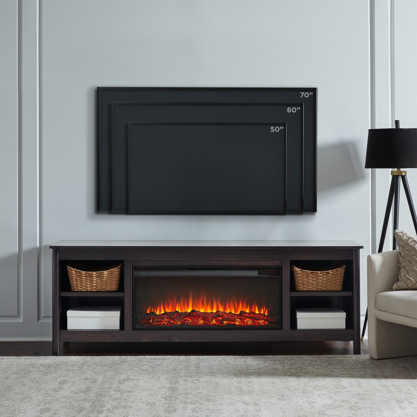 Rowan 81" Solid Wood Landscape Electric Fireplace TV Stand - Real Flame
