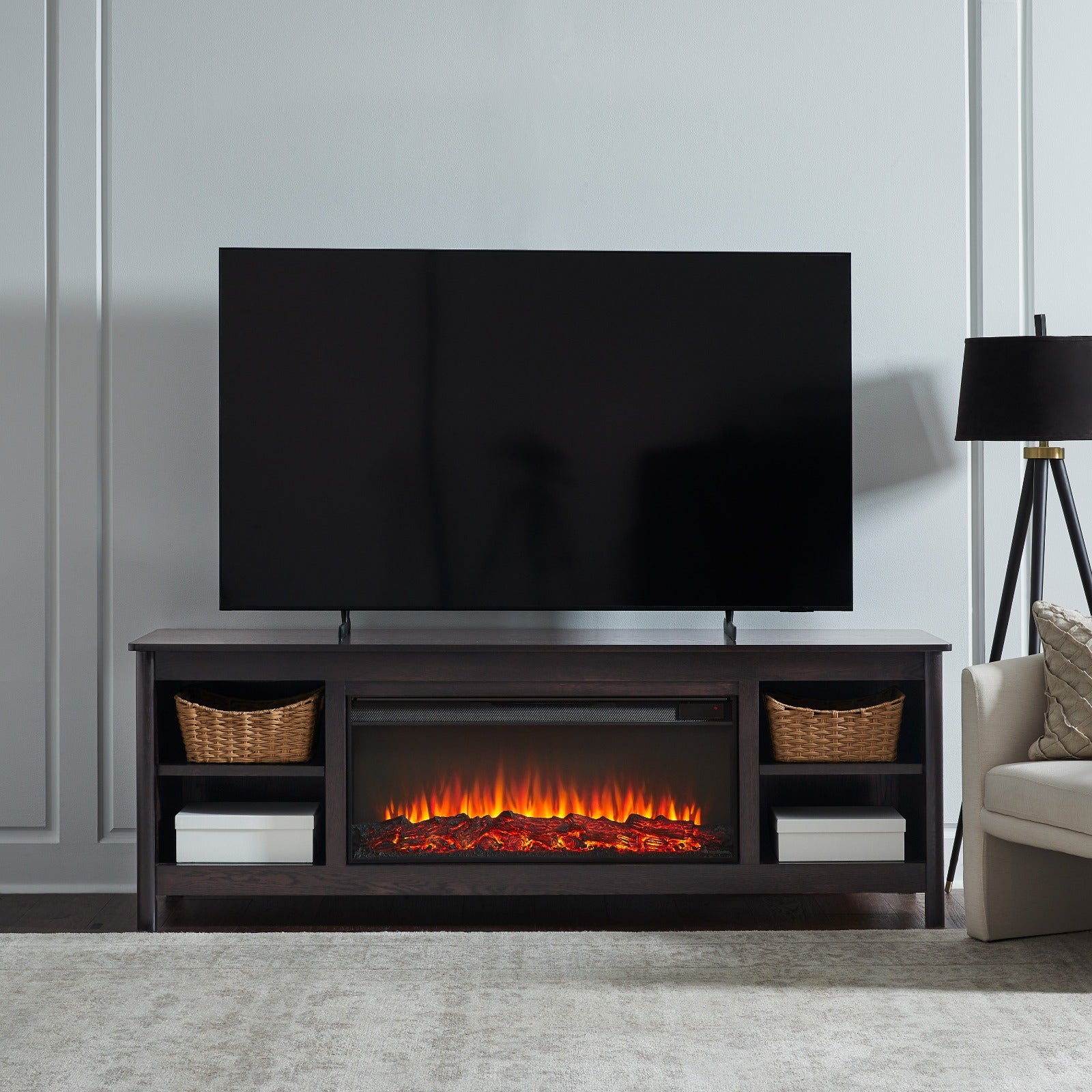 Rowan 81" Solid Wood Landscape Electric Fireplace TV Stand - Real Flame