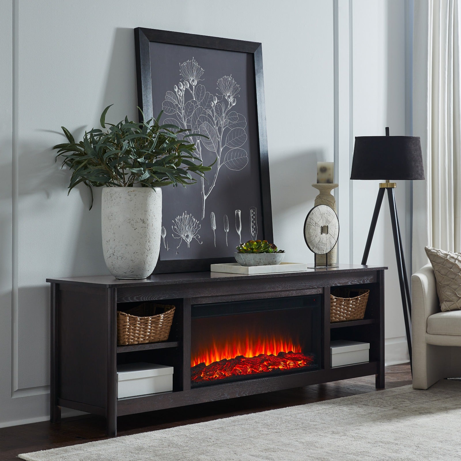 Rowan 81" Solid Wood Landscape Electric Fireplace TV Stand - Real Flame
