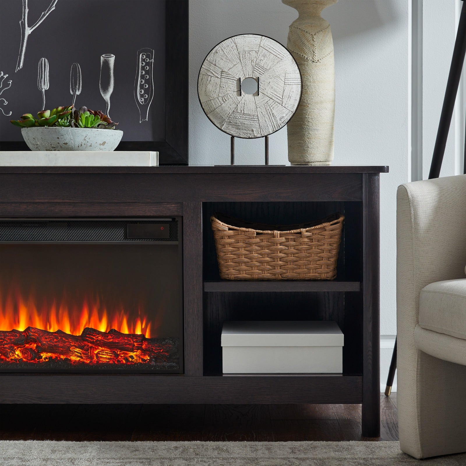 Rowan 81" Solid Wood Landscape Electric Fireplace TV Stand - Real Flame