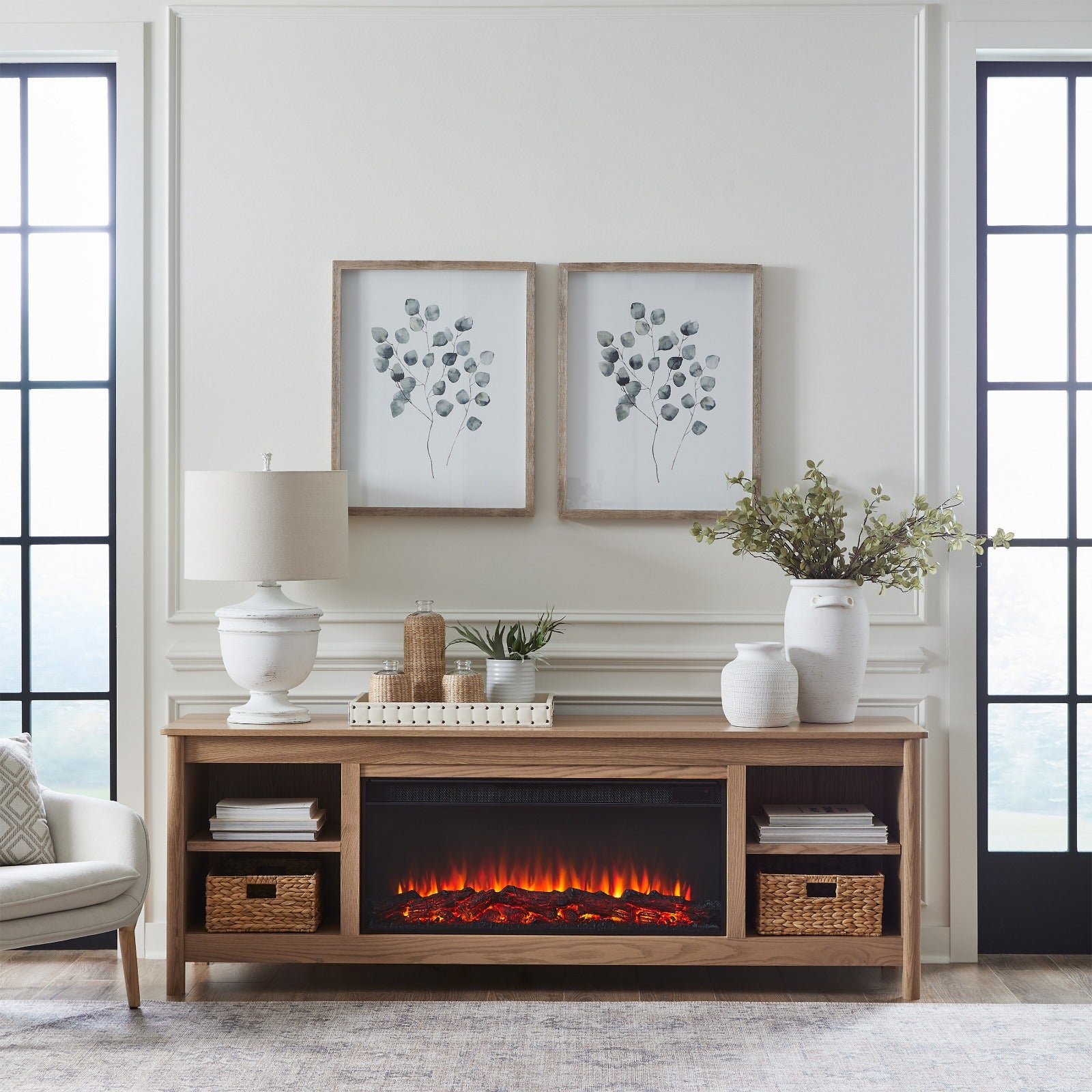 Rowan 81" Solid Wood Landscape Electric Fireplace TV Stand - Real Flame