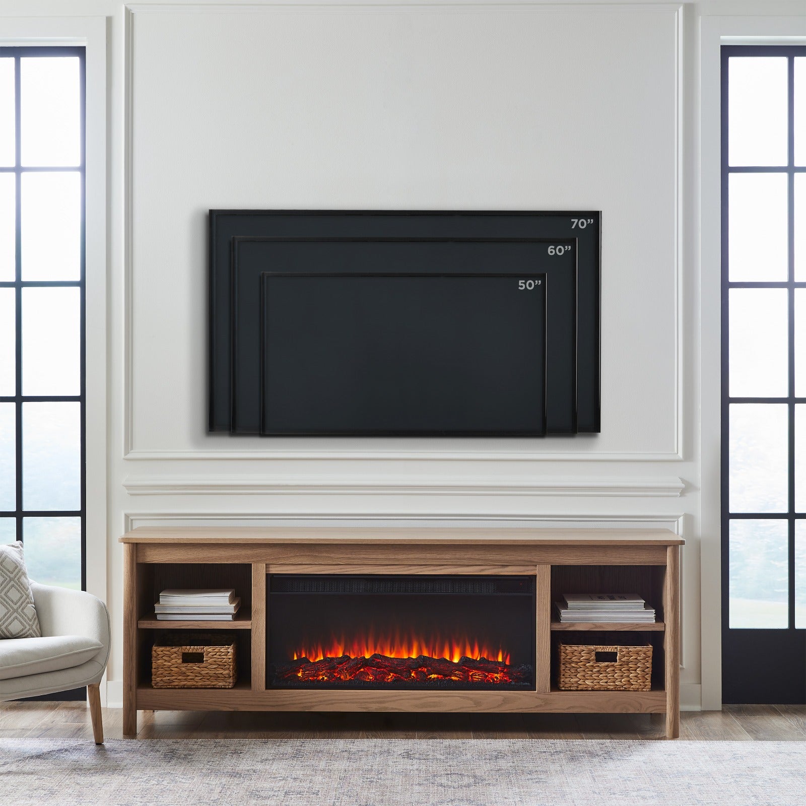Rowan 81" Solid Wood Landscape Electric Fireplace TV Stand - Real Flame