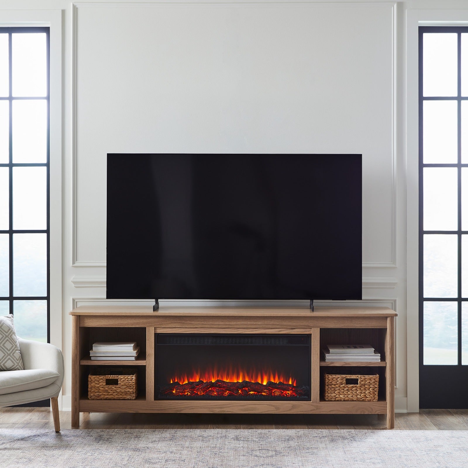Rowan 81" Solid Wood Landscape Electric Fireplace TV Stand - Real Flame