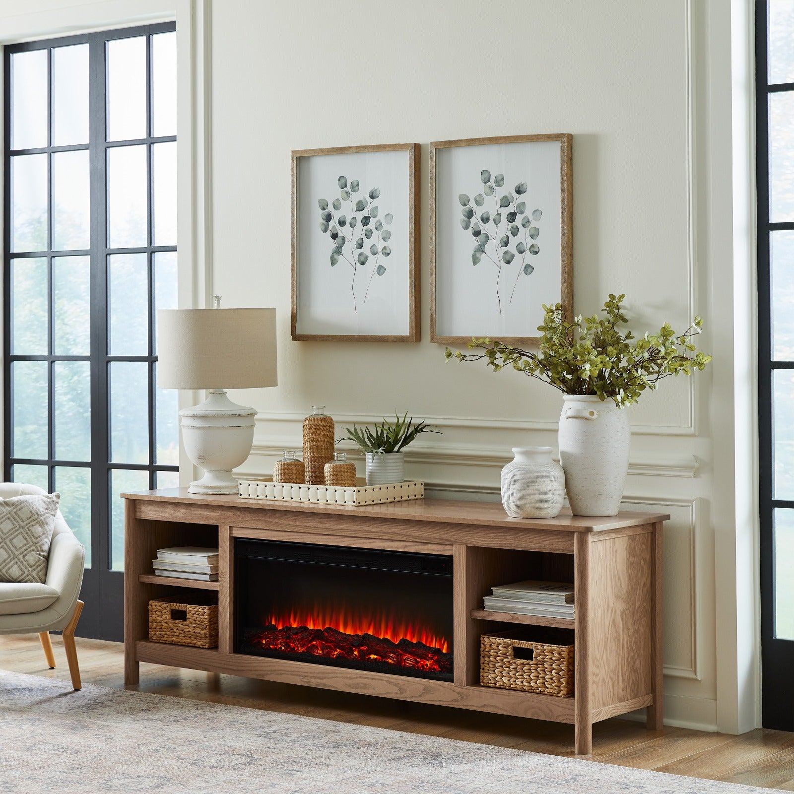 Rowan 81" Solid Wood Landscape Electric Fireplace TV Stand - Real Flame