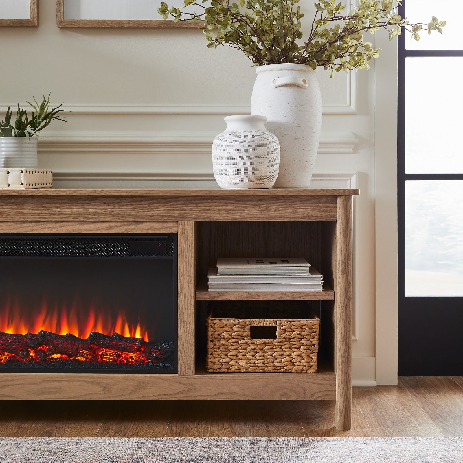 Rowan 81" Solid Wood Landscape Electric Fireplace TV Stand - Real Flame