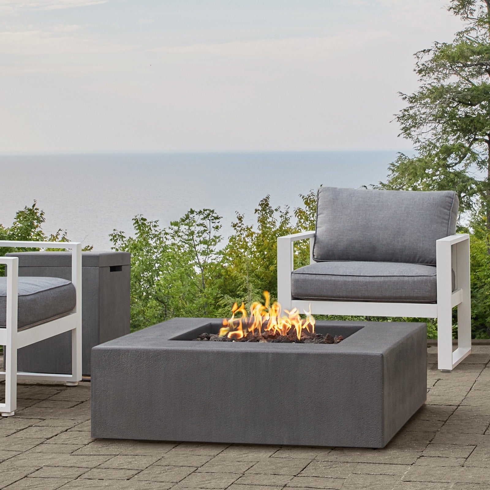 Estes Low Square Propane Fire Pit Table - Real Flame