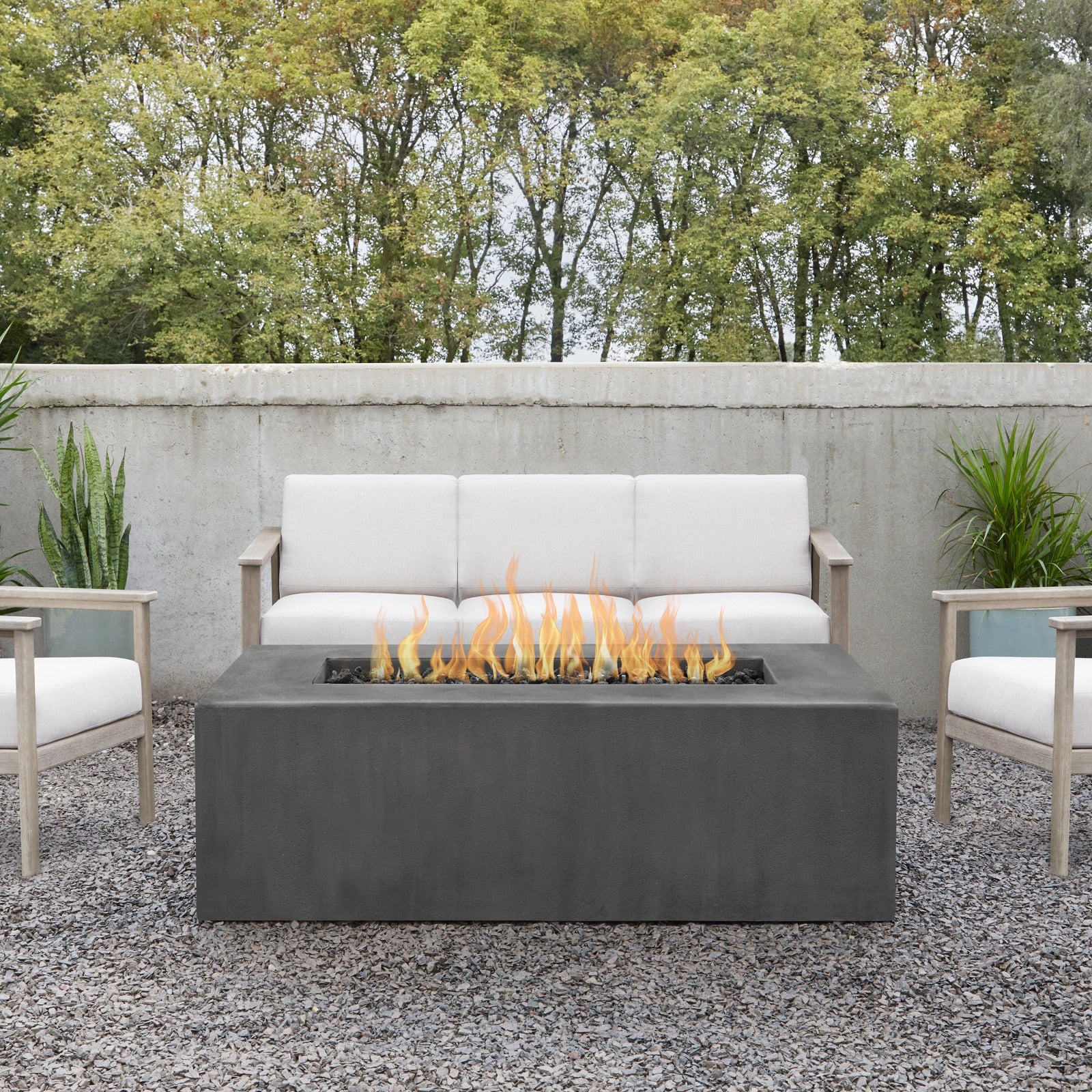 Estes Rectangle Fire Pit Table With Hidden Propane Tank - Real Flame