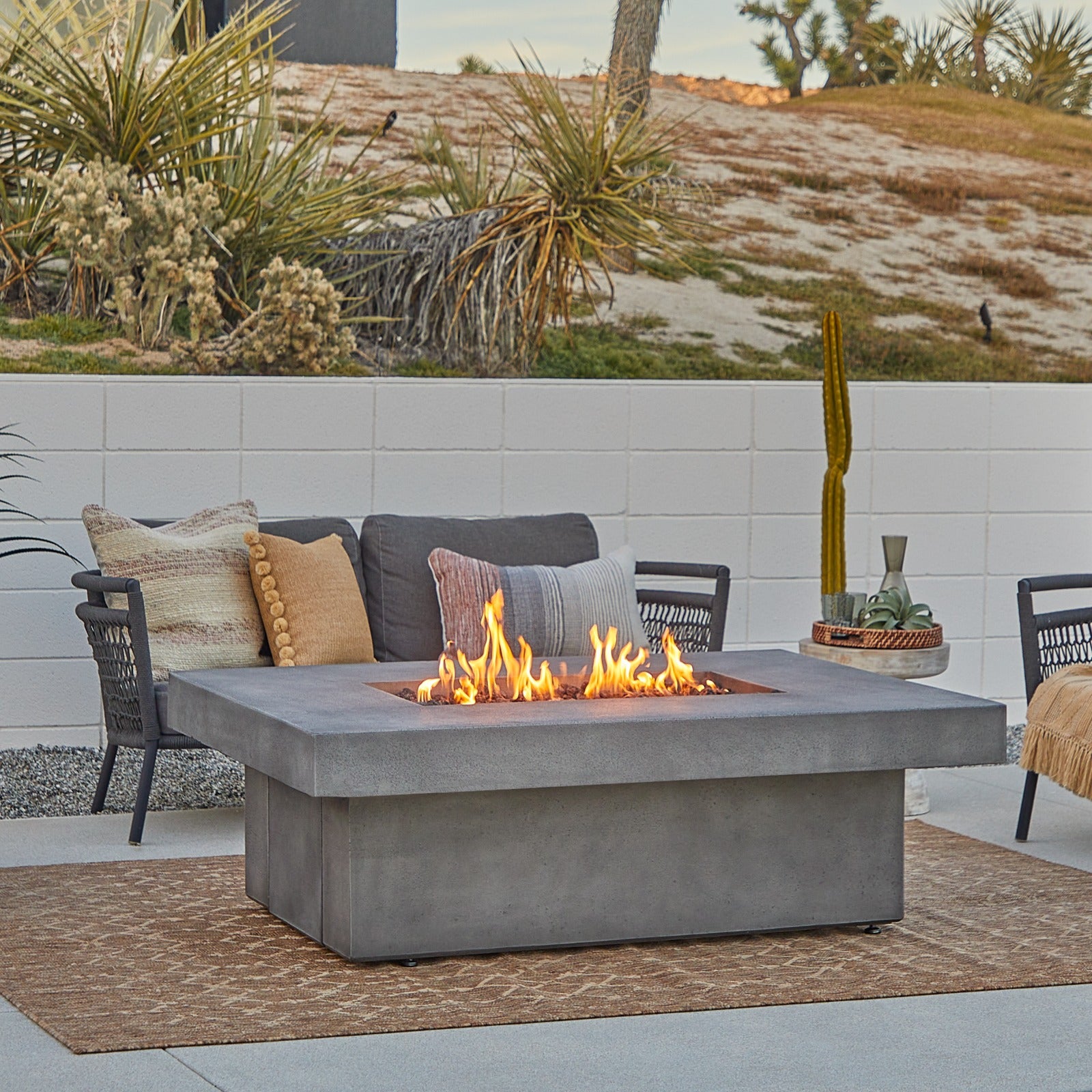 Geneva 60" Rectangle Fire Pit Table With Hidden Propane Tank - Real Flame