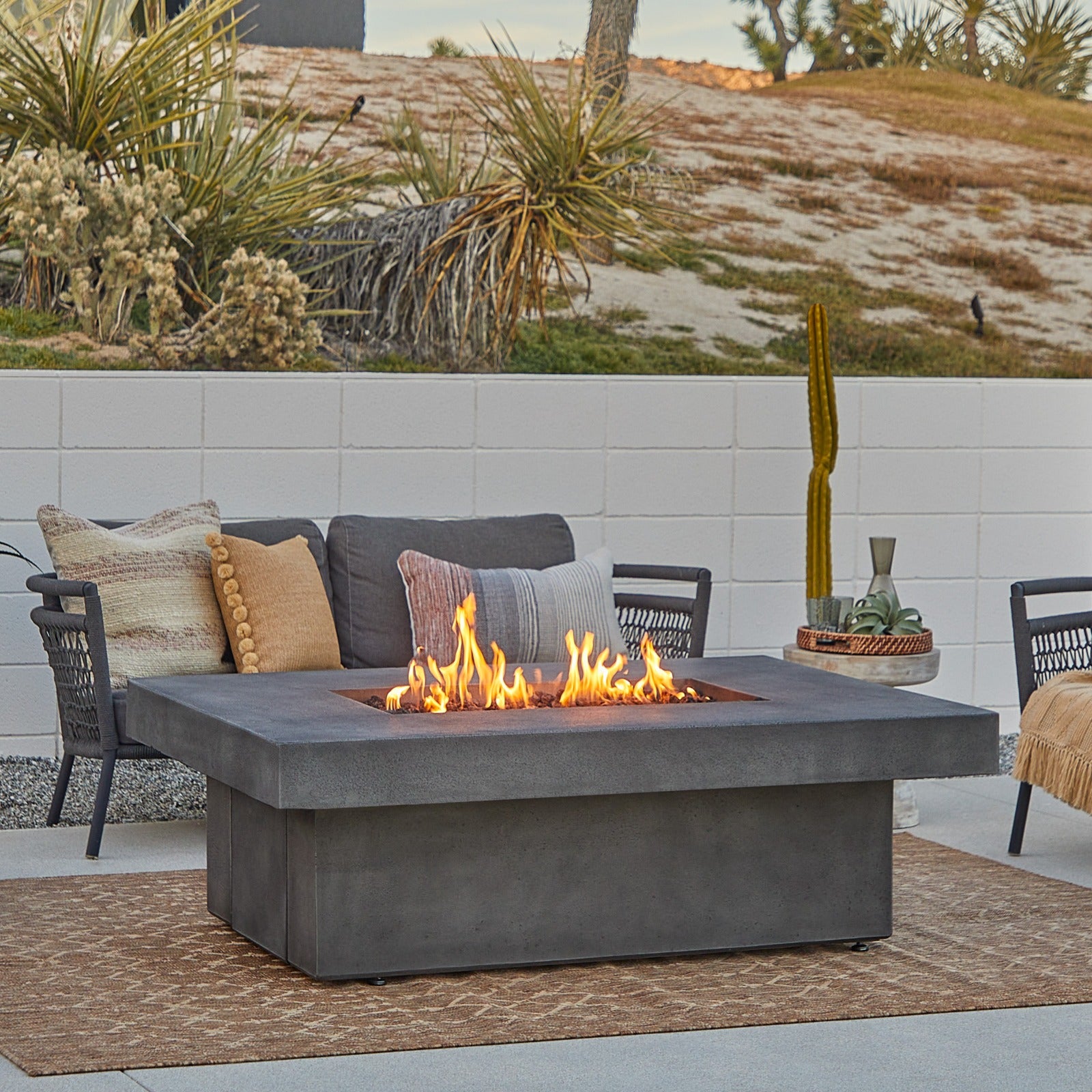 Geneva 60" Rectangle Fire Pit Table With Hidden Propane Tank - Real Flame