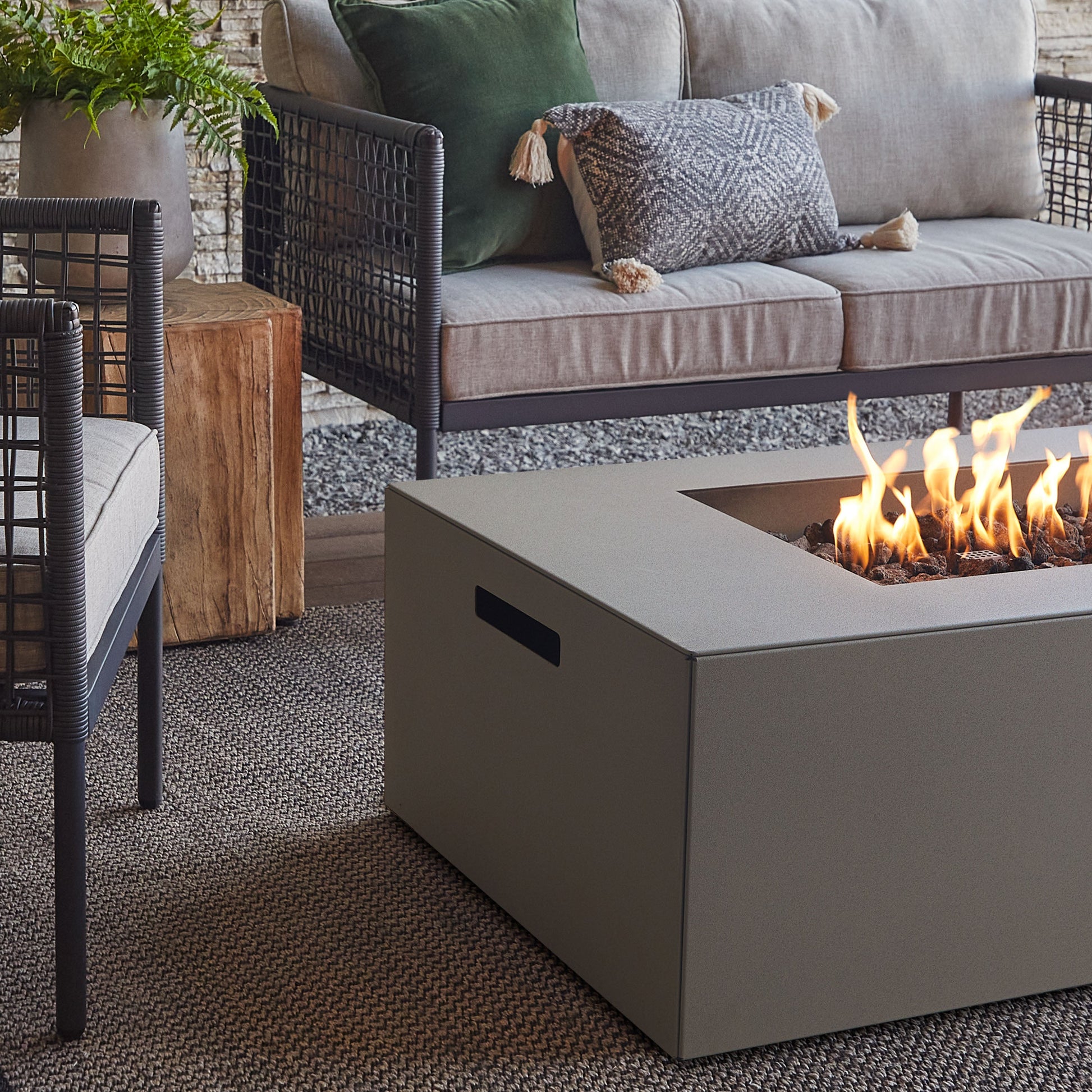 Coden 58" Low Rectangle Fire Pit Table With Hidden Propane Tank - Real Flame