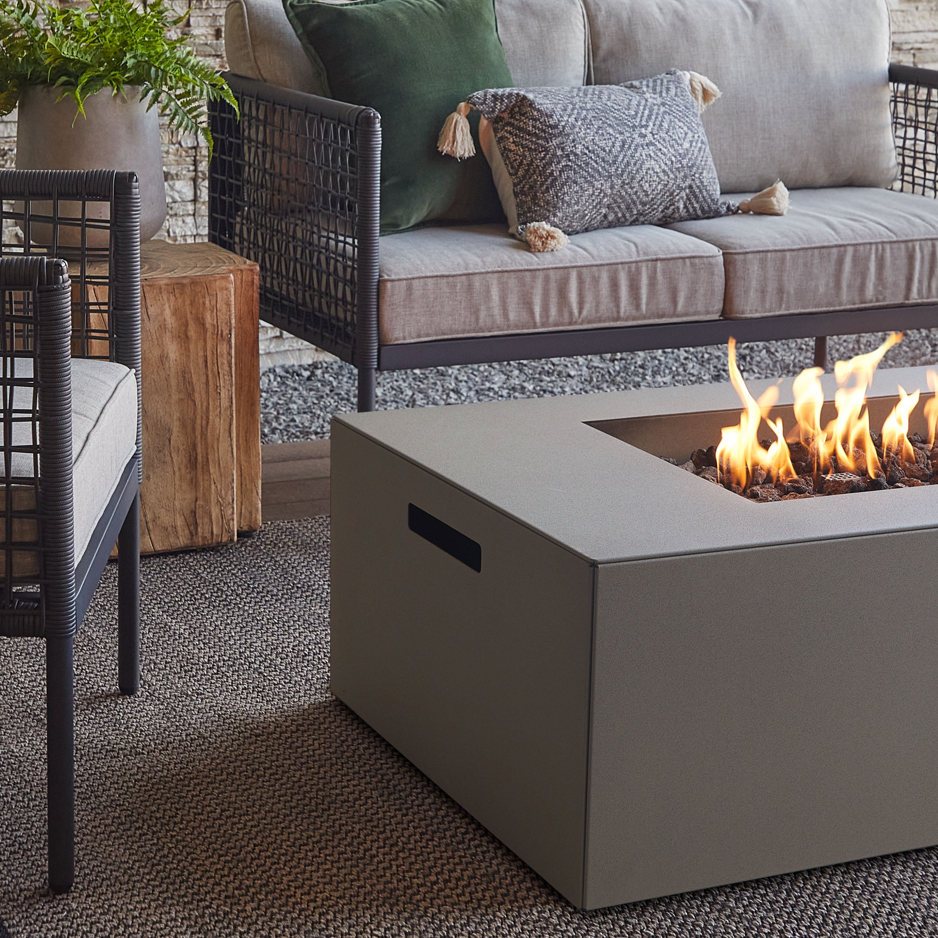 Coden 58" Low Rectangle Fire Pit Table With Hidden Propane Tank - Real Flame