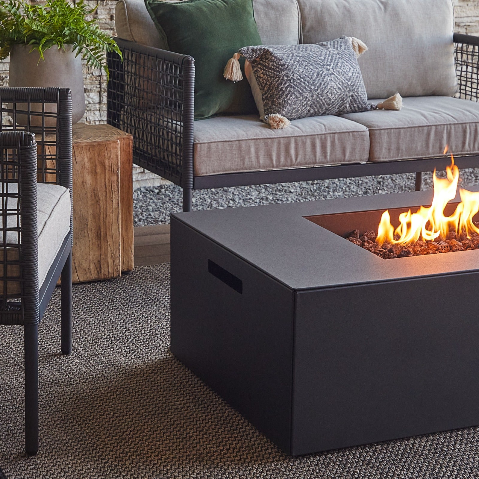 Coden 58" Low Rectangle Fire Pit Table With Hidden Propane Tank - Real Flame