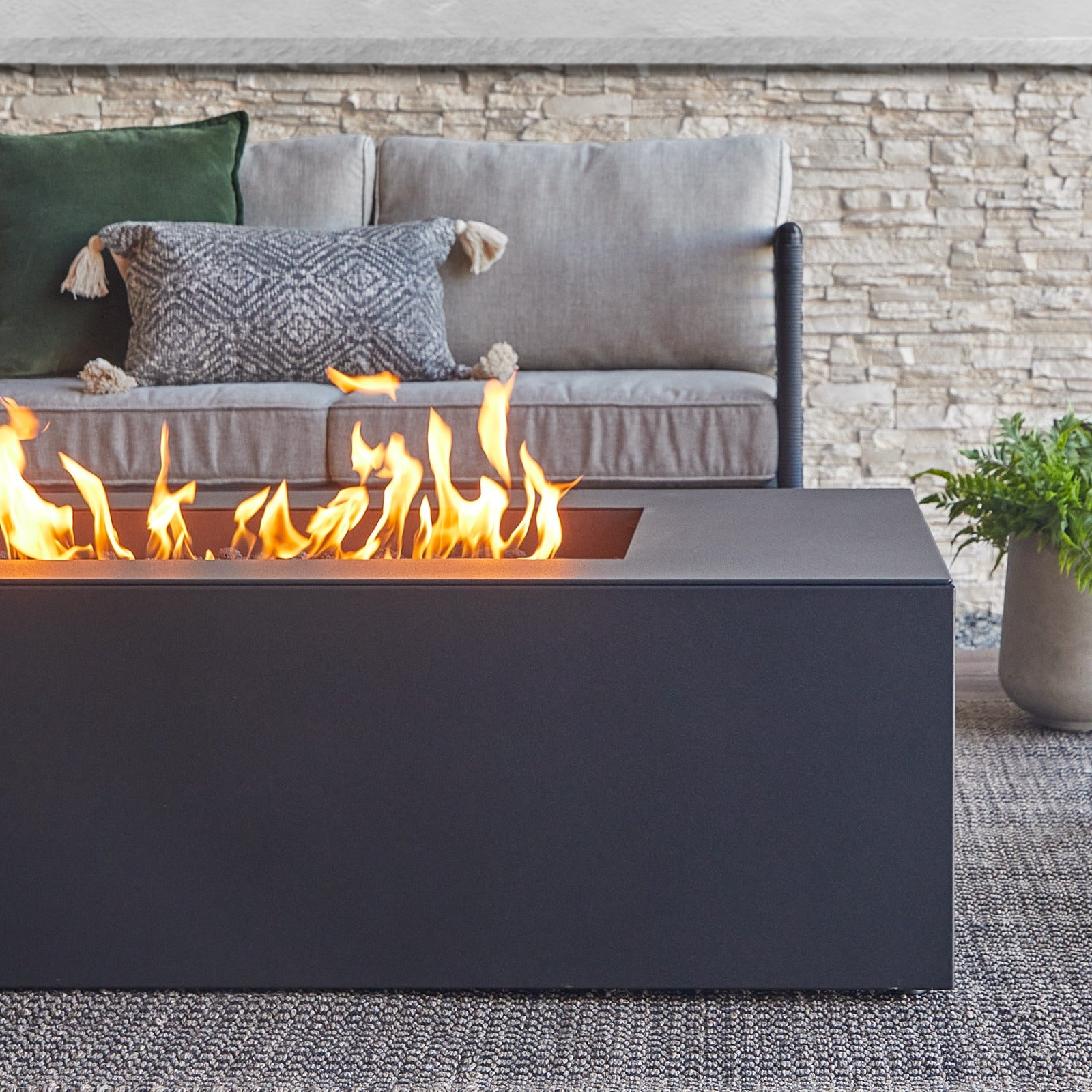 Coden 58" Low Rectangle Fire Pit Table With Hidden Propane Tank - Real Flame