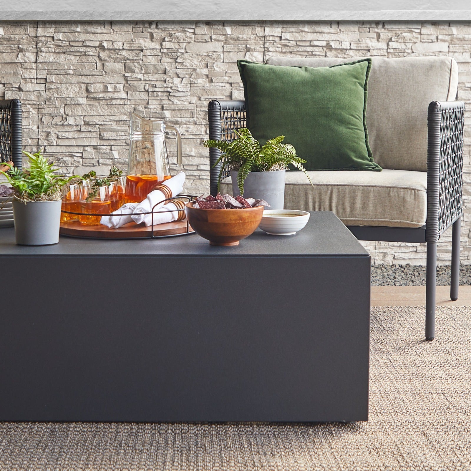 Coden 58" Low Rectangle Fire Pit Table With Hidden Propane Tank - Real Flame