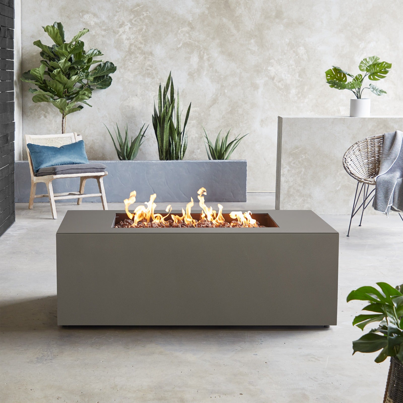 Coden 58" Rectangle Fire Pit Table With Hidden Propane Tank - Real Flame