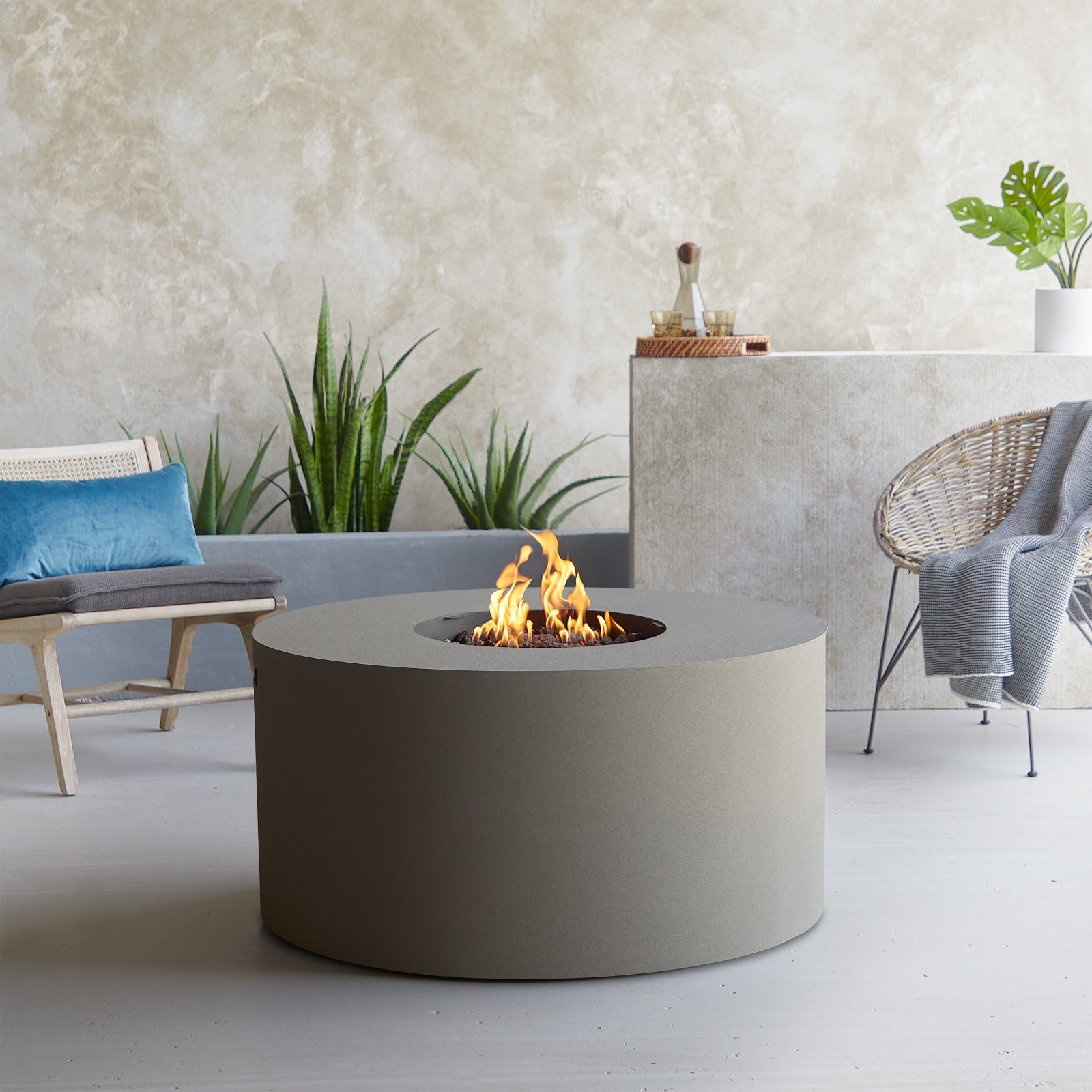 Coden Round Fire Pit Table With Hidden Propane Tank - Real Flame