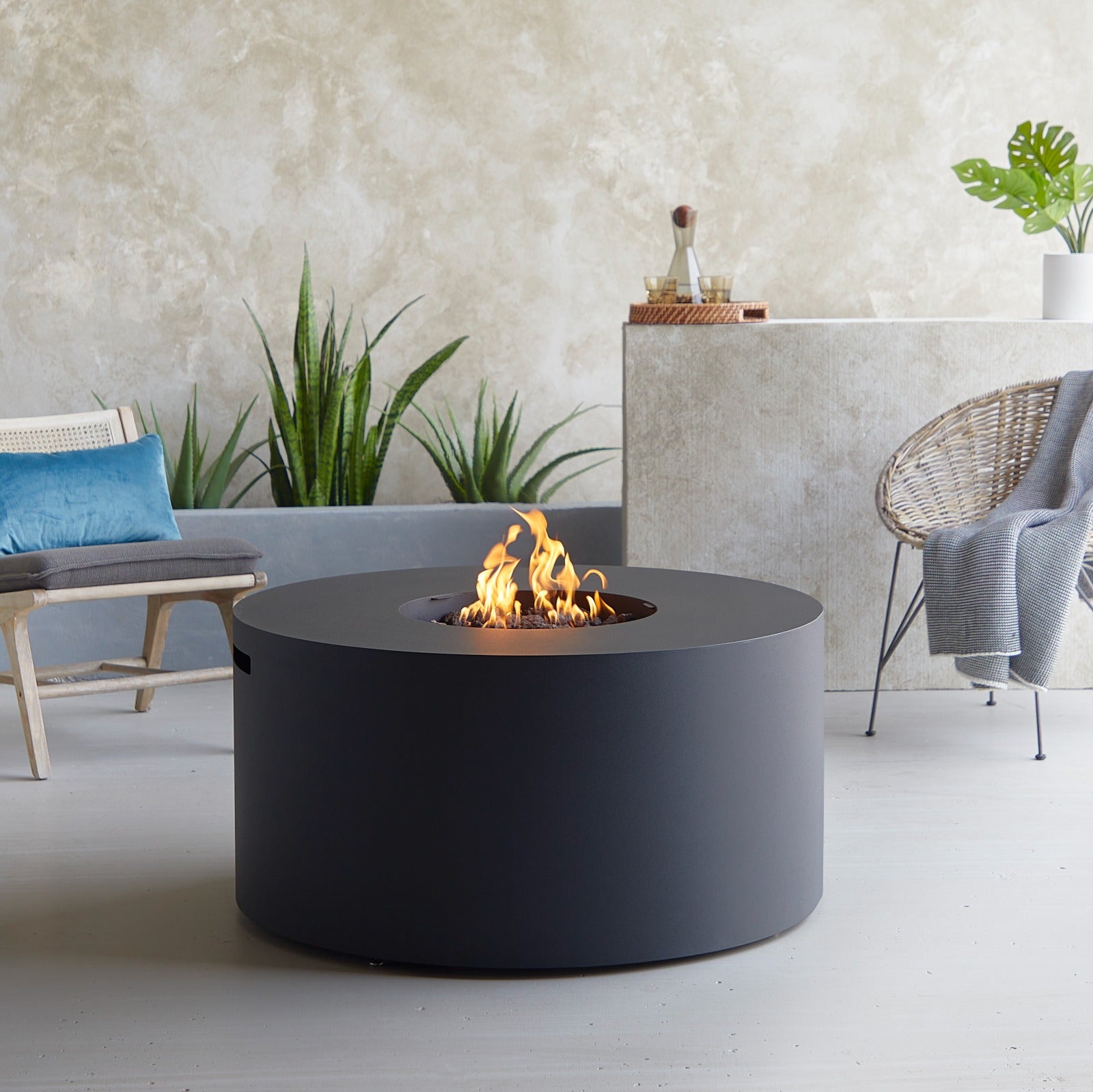 Coden Round Fire Pit Table With Hidden Propane Tank - Real Flame