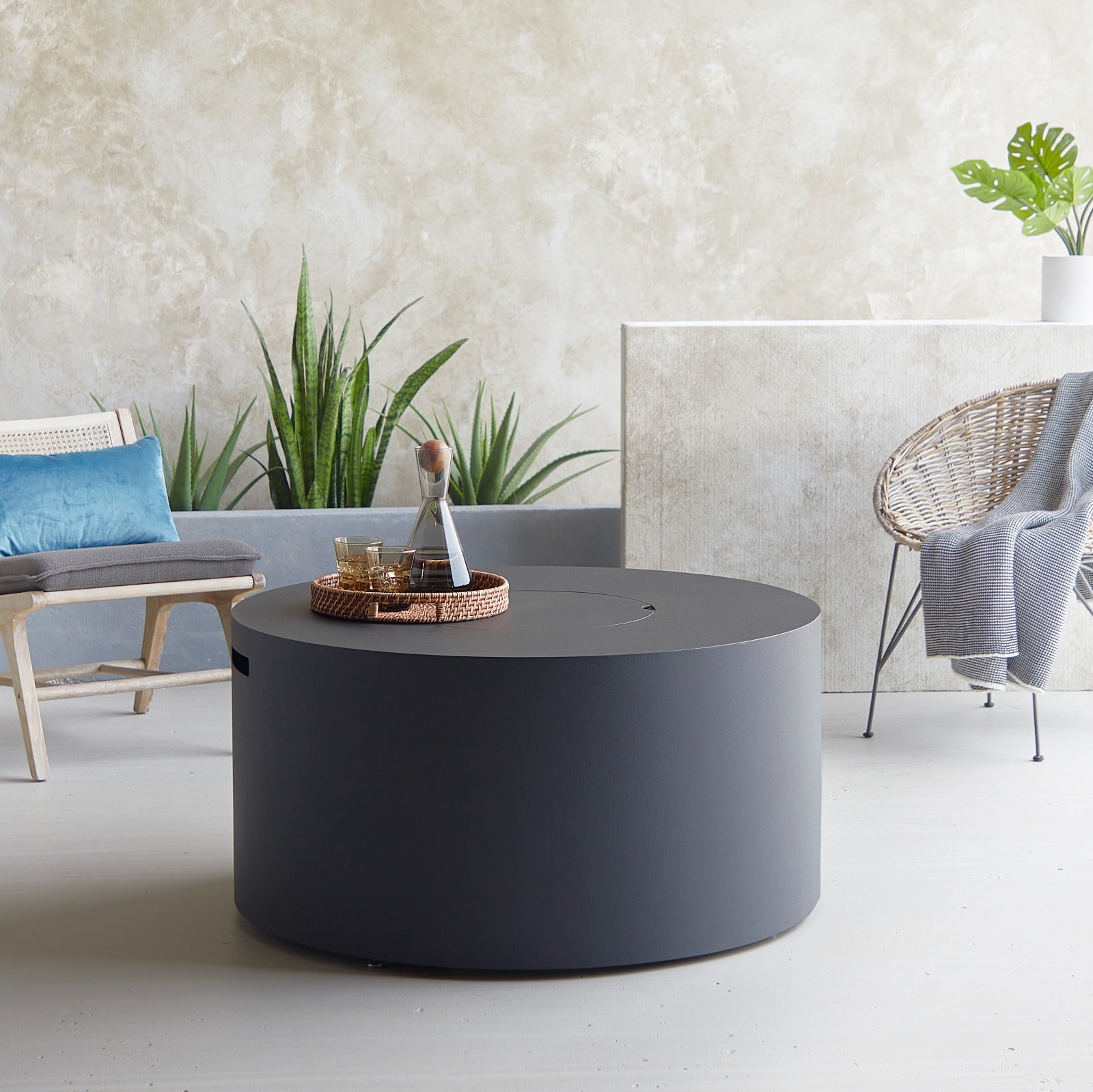 Coden Round Fire Pit Table With Hidden Propane Tank - Real Flame