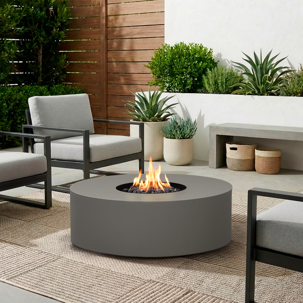 Coden Low Round Fire Pit Table With Hidden Propane Tank - Real Flame