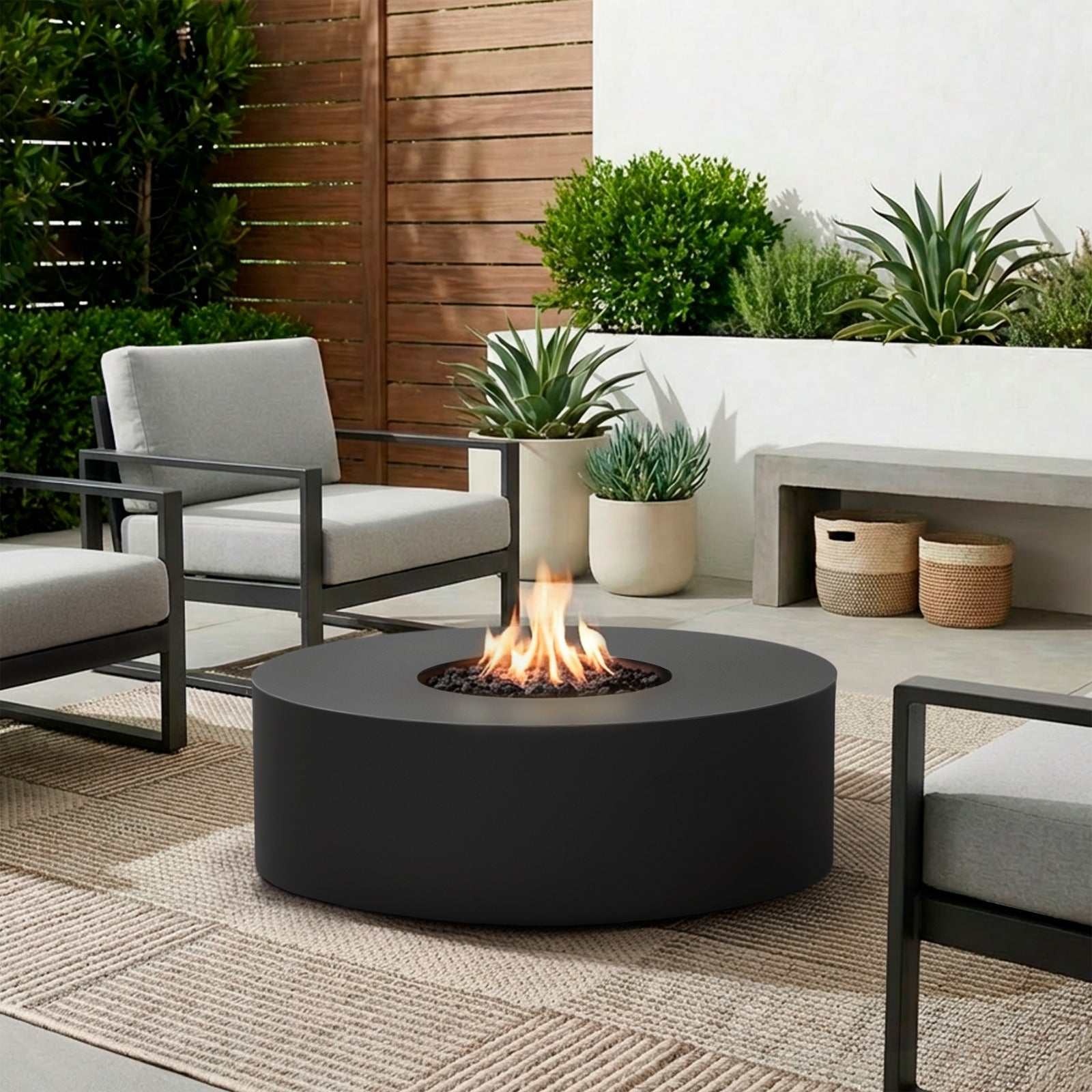 Coden Low Round Fire Pit Table With Hidden Propane Tank - Real Flame