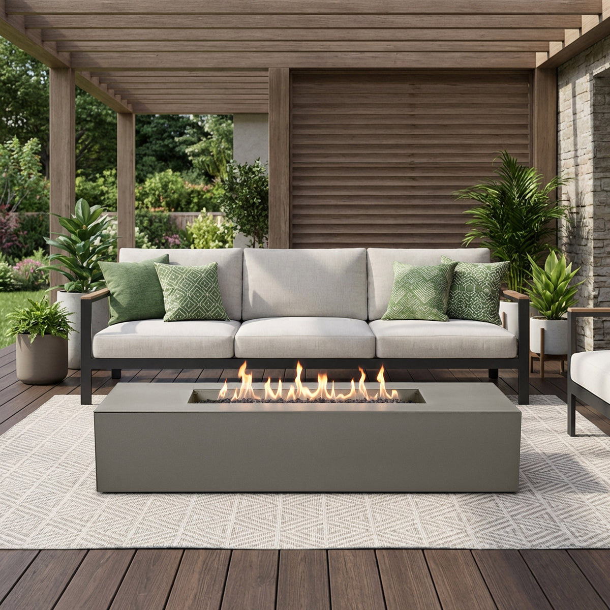 Coden 72" Low Rectangle Fire Pit Table With Hidden Propane Tank - Real Flame