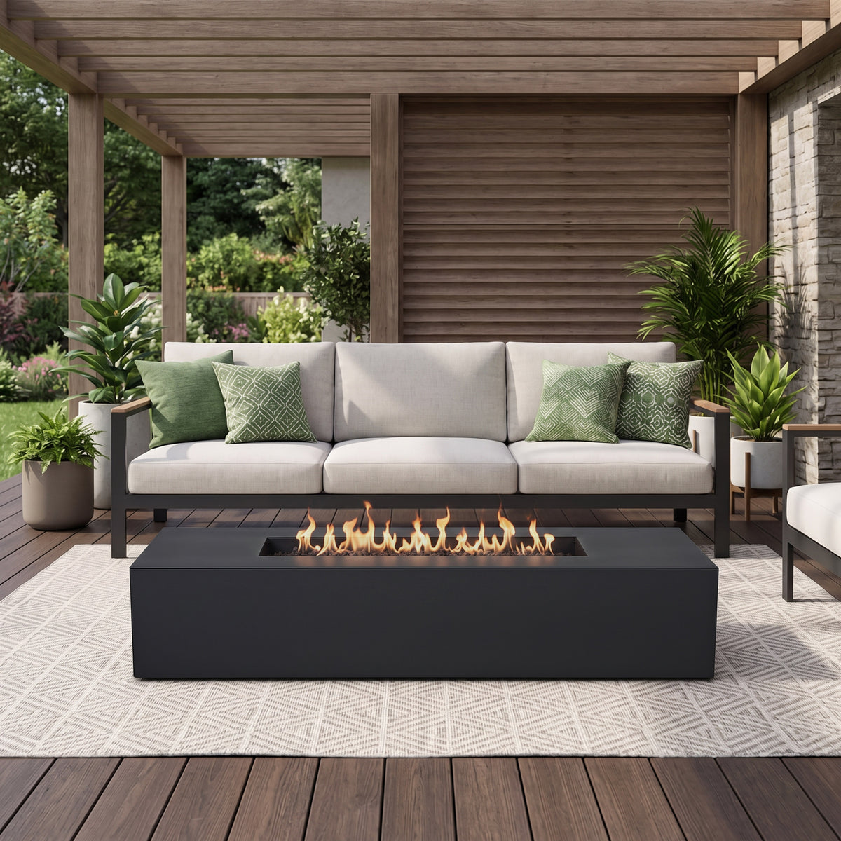Coden 72" Low Rectangle Fire Pit Table With Hidden Propane Tank - Real Flame