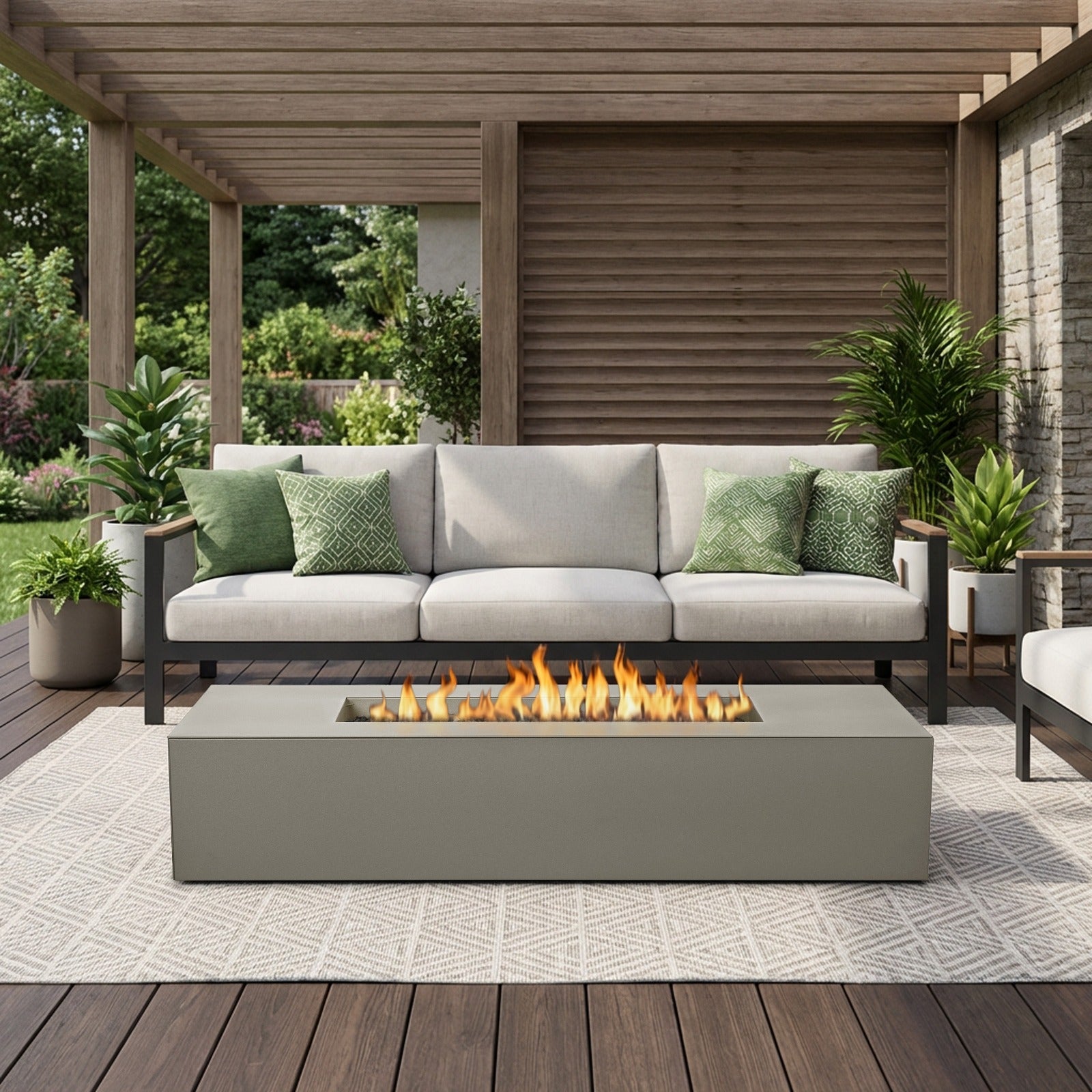 Coden 72" Low Rectangle Fire Pit Table With Hidden Propane Tank - Real Flame