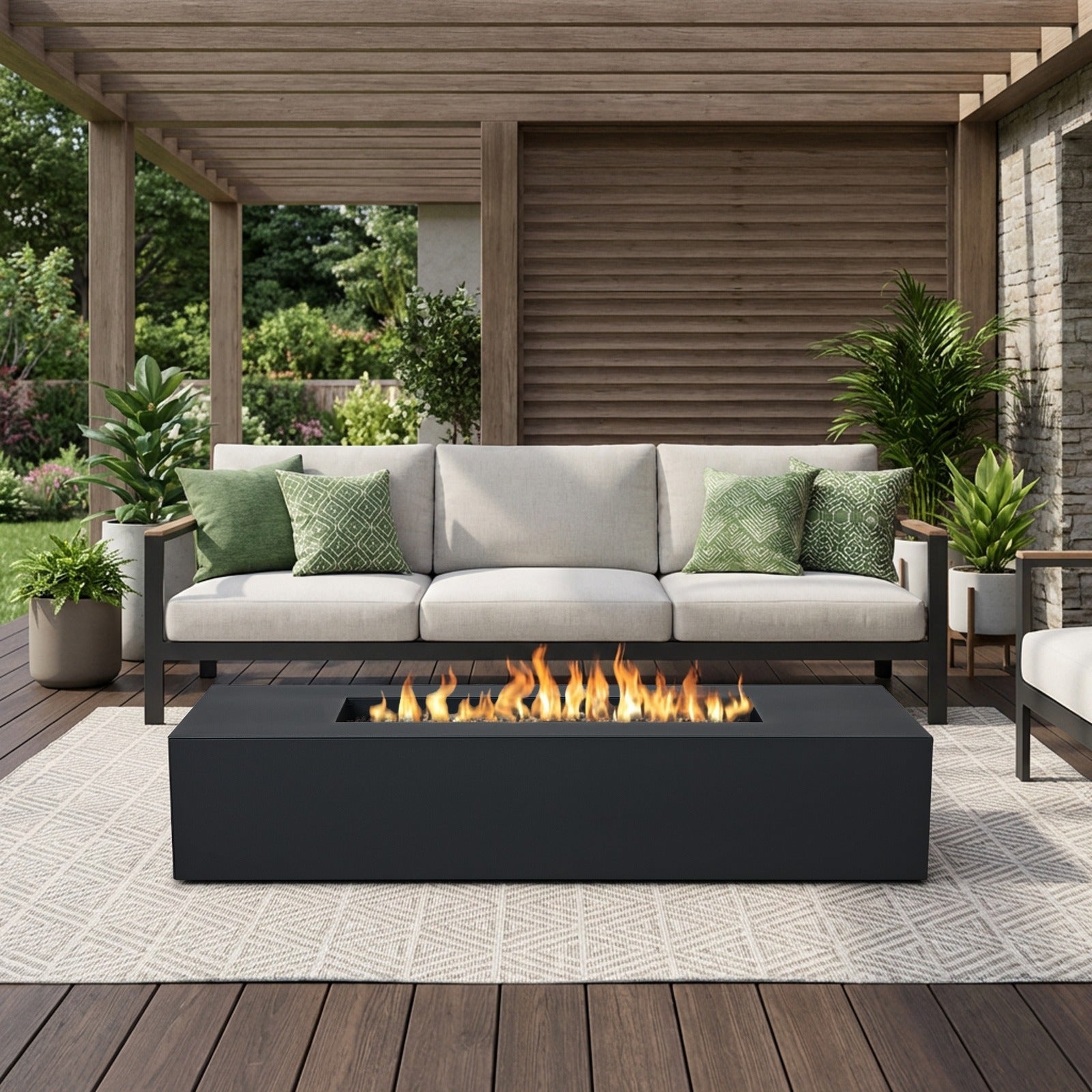 Coden 72" Low Rectangle Fire Pit Table With Hidden Propane Tank - Real Flame