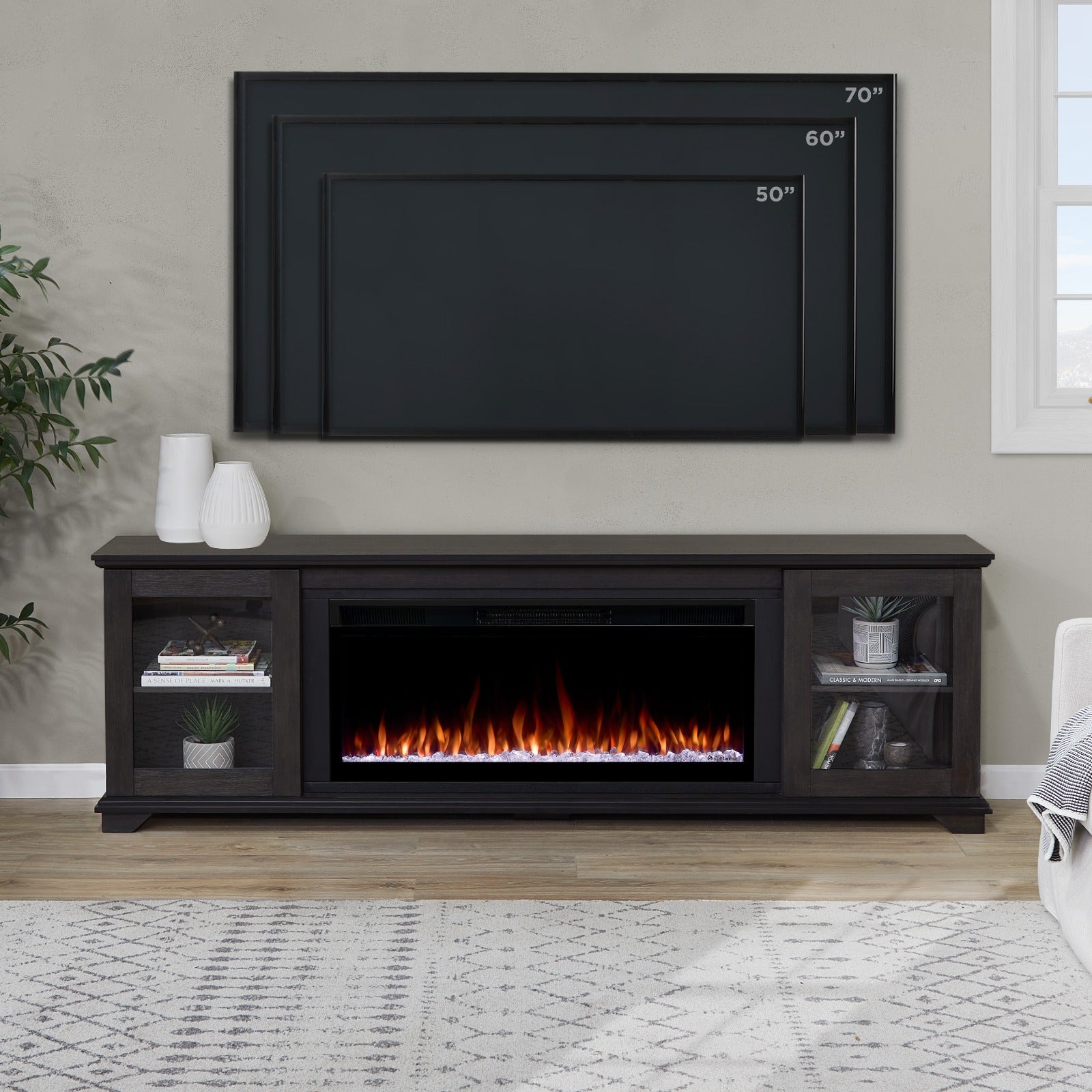 Benjamin SMART Landscape Electric Fireplace TV Stand - Real Flame