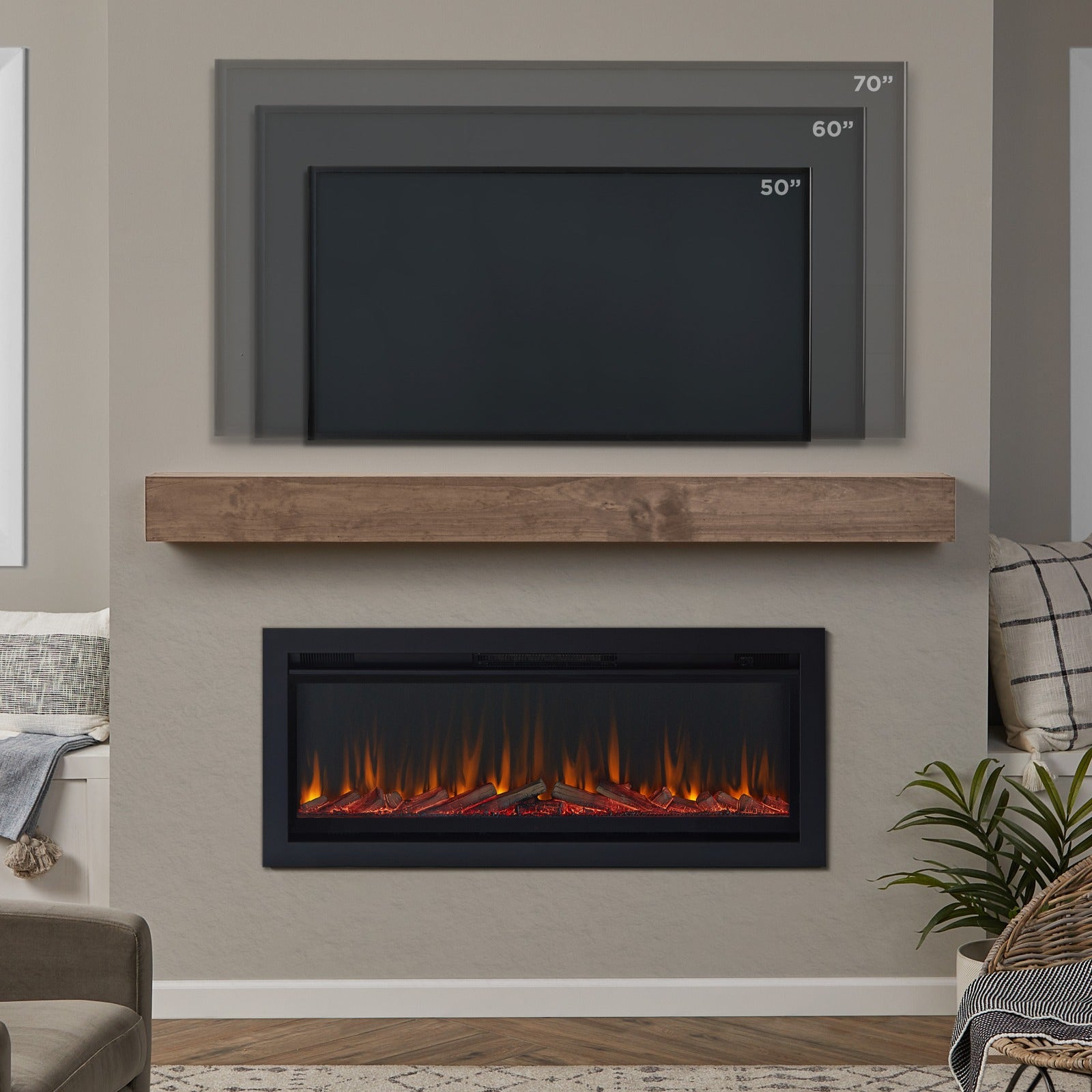 Real Flame® 49" Wall - Mount or Recessed Electric Fireplace Insert - Real Flame