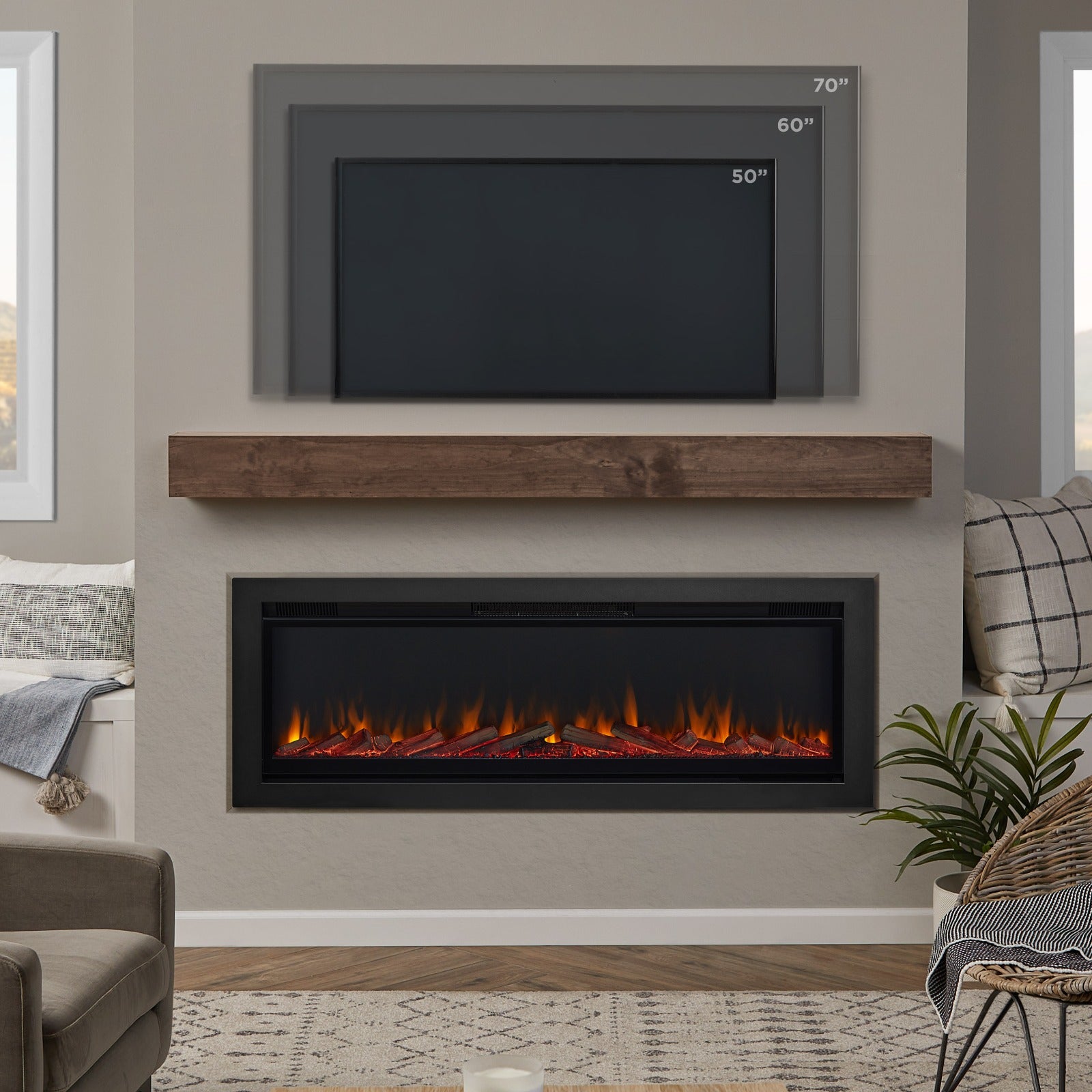 Real Flame® 65" Wall - Mount or Recessed Electric Fireplace Insert - Real Flame