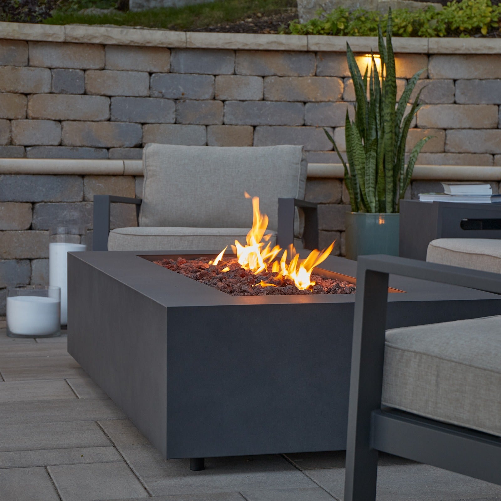Aegean 42" Rectangle Propane or Natural Gas Fire Pit Table - Real Flame