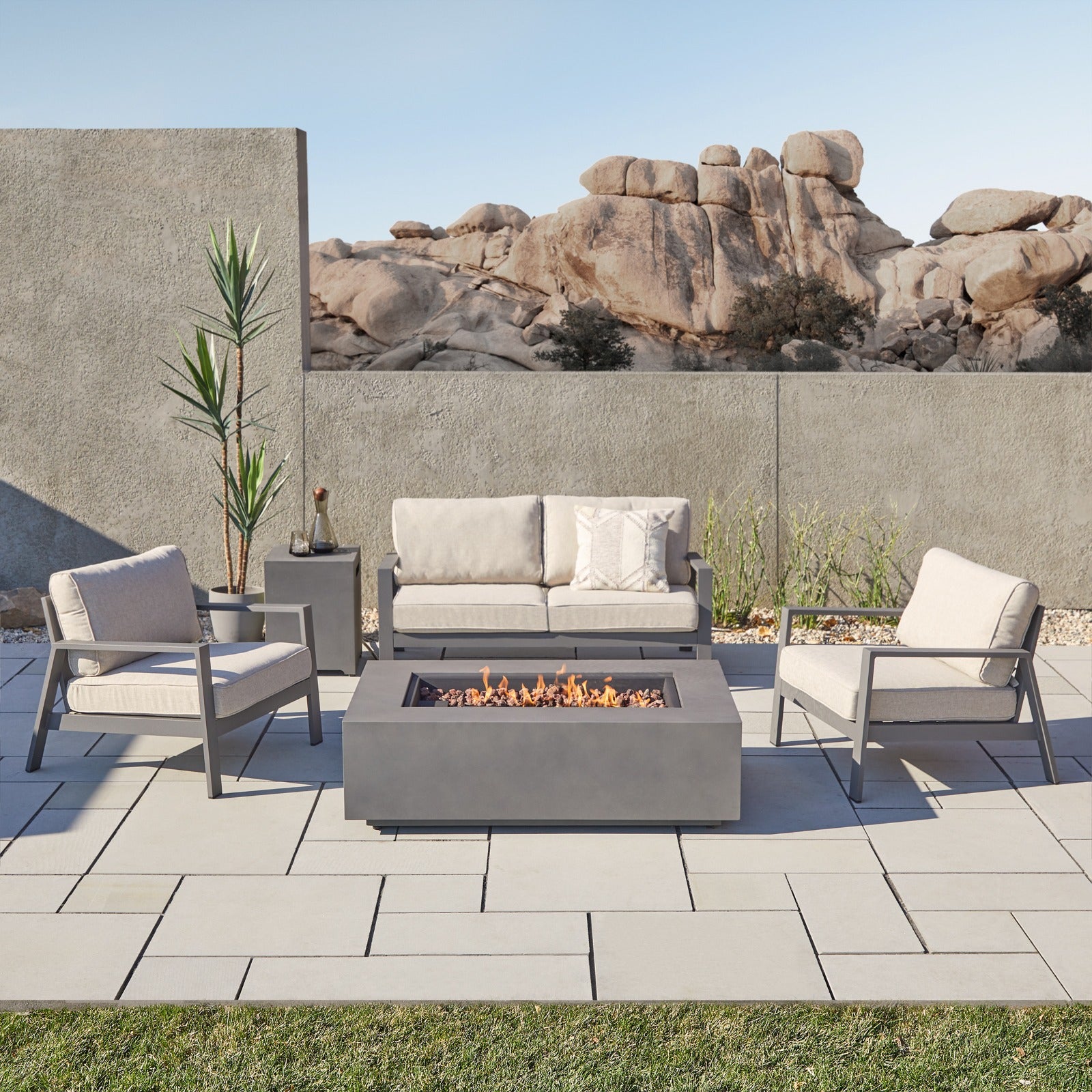 Aegean Outdoor Loveseat With Cushions - Real Flame