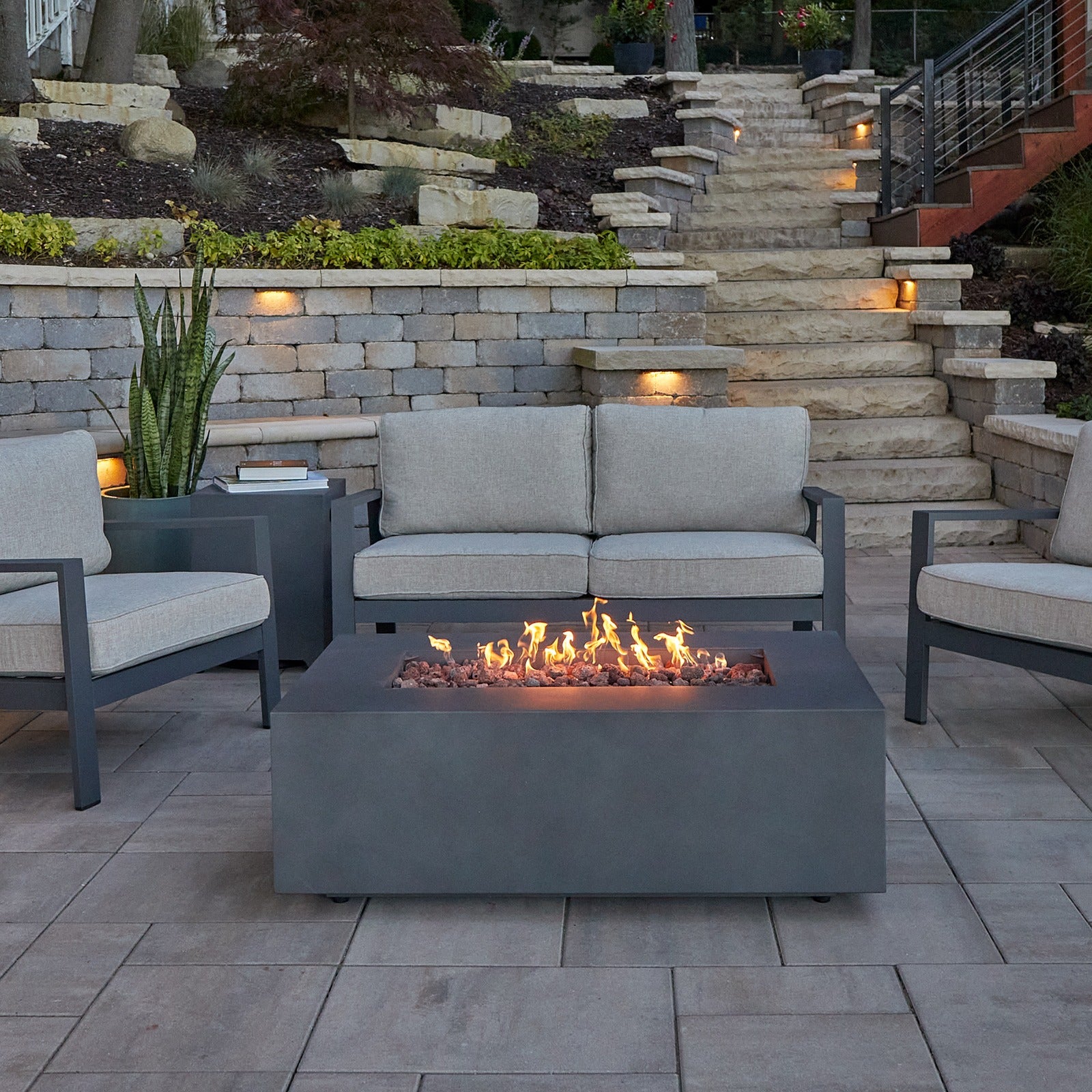 Aegean 42" Rectangle Propane or Natural Gas Fire Pit Table - Real Flame