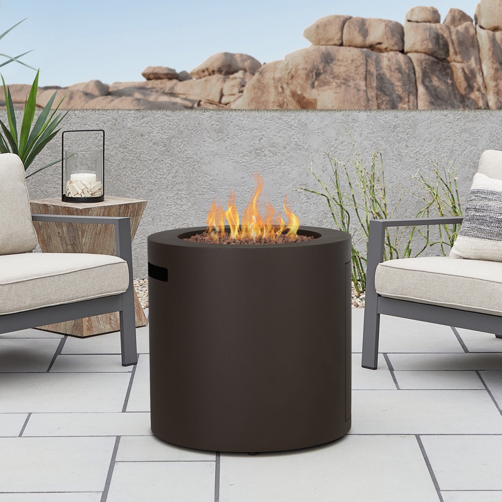 Aegean 24" Round Fire Pit Table with Hidden Propane Tank - Real Flame