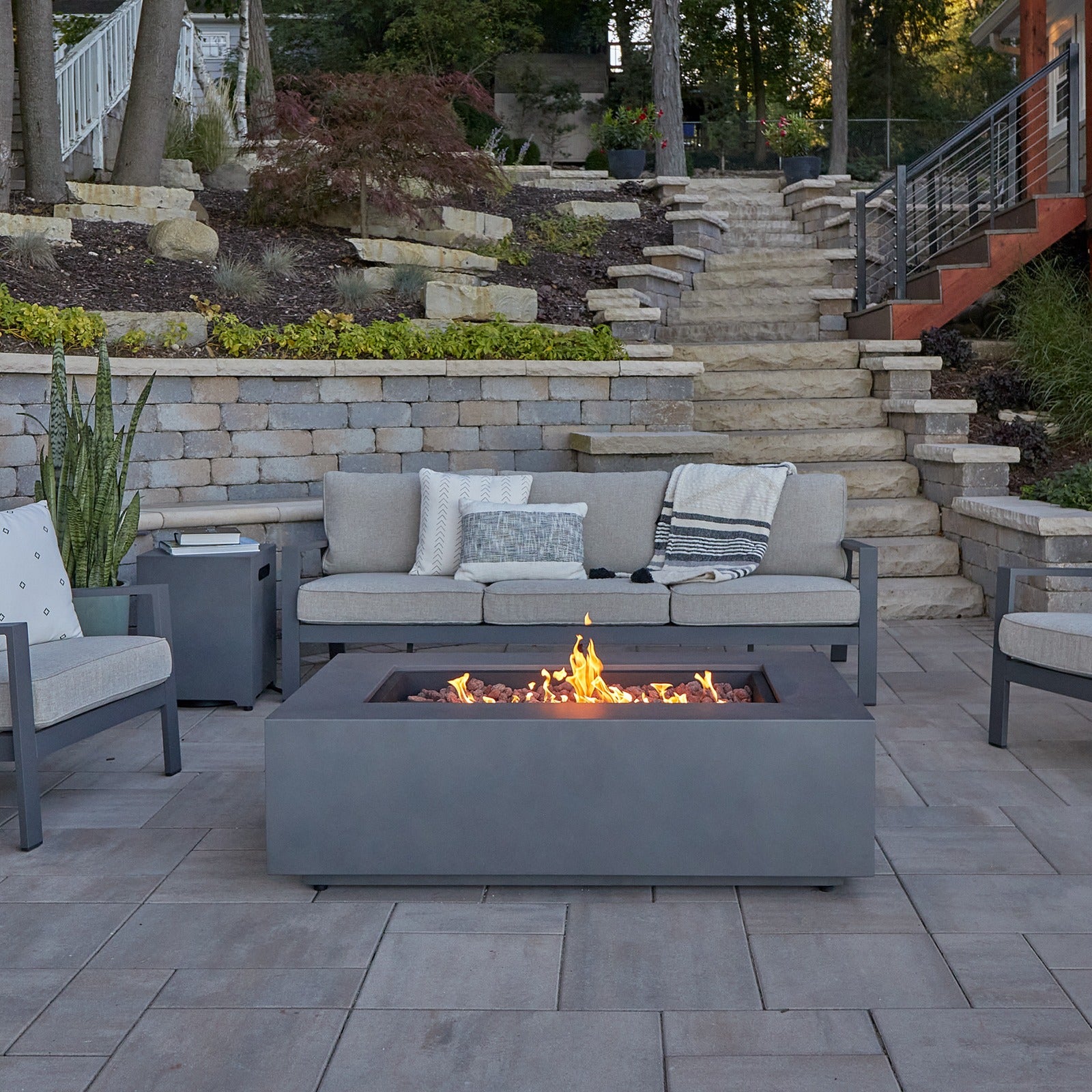 Aegean 50" Rectangle Propane or Natural Gas Fire Pit Table - Real Flame