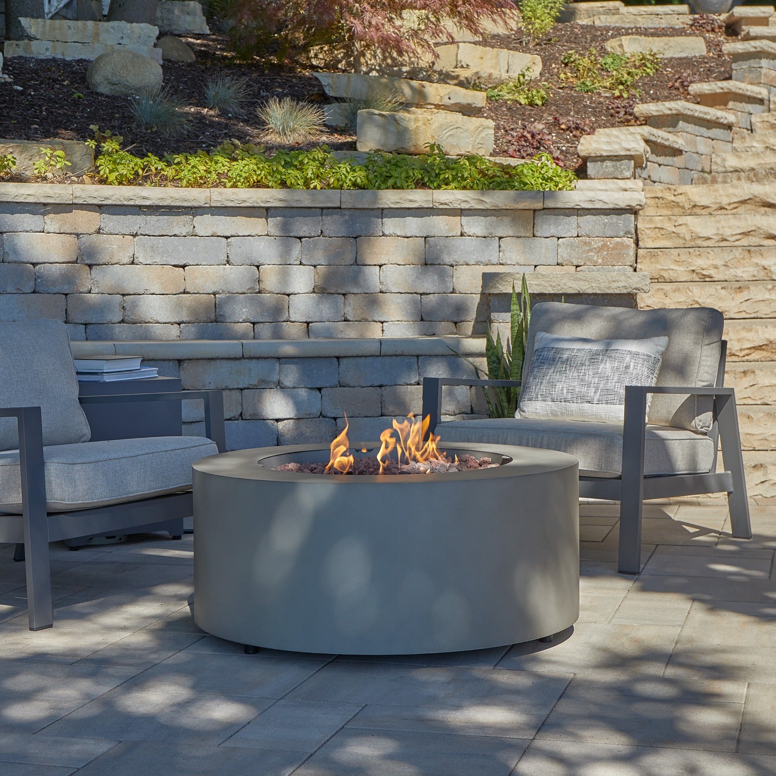 Aegean Round Propane or Natural Gas Fire Pit Table - Real Flame