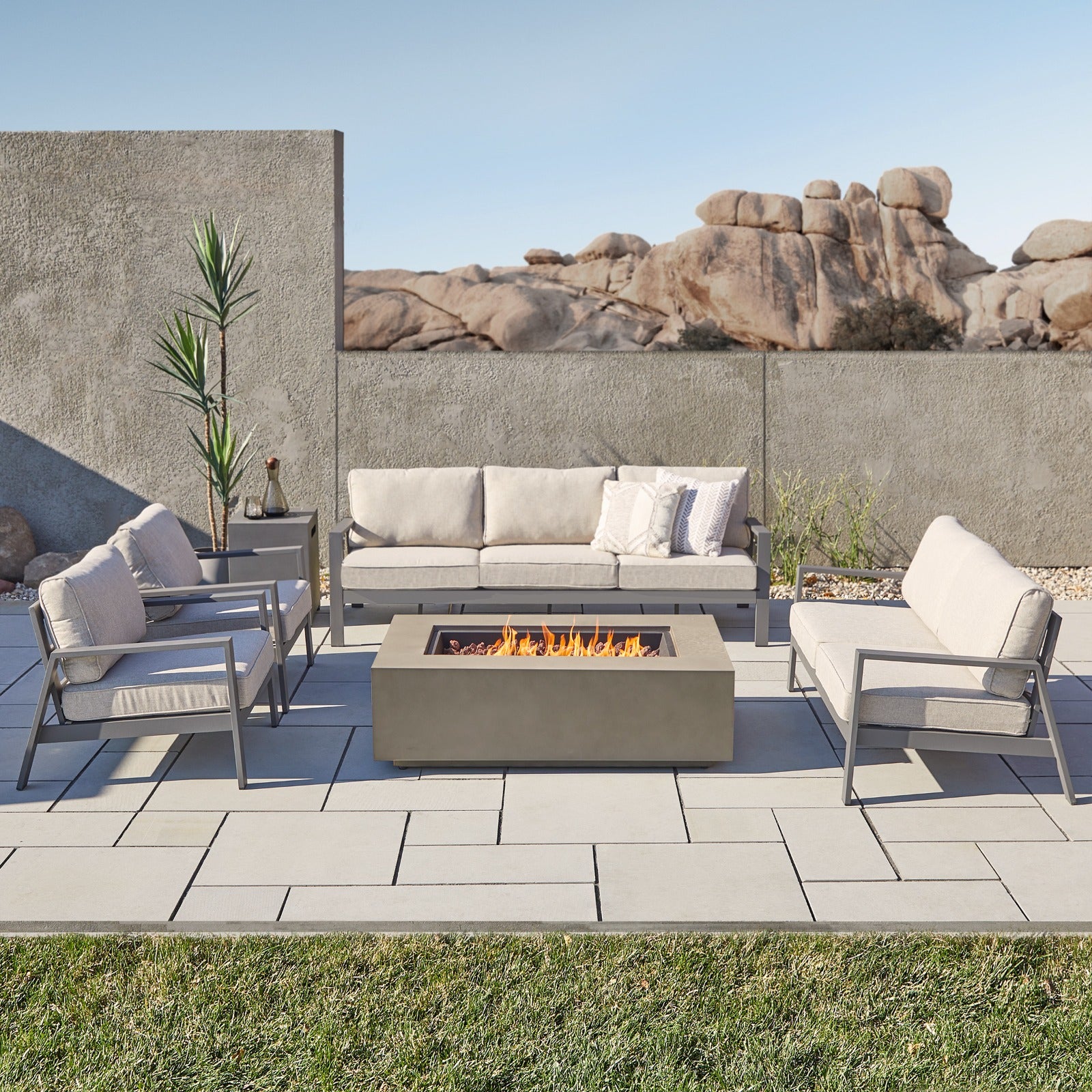 Aegean 50" Rectangle Propane or Natural Gas Fire Pit Table - Real Flame