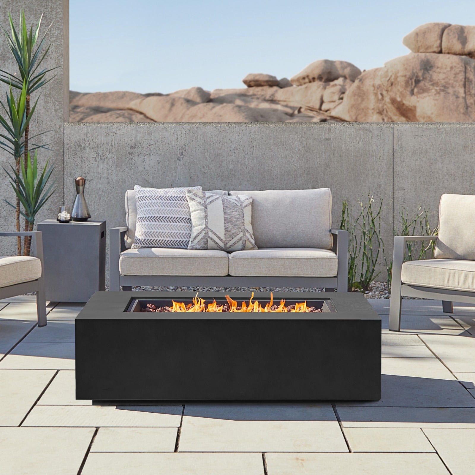 Aegean 50" Rectangle Propane or Natural Gas Fire Pit Table - Real Flame