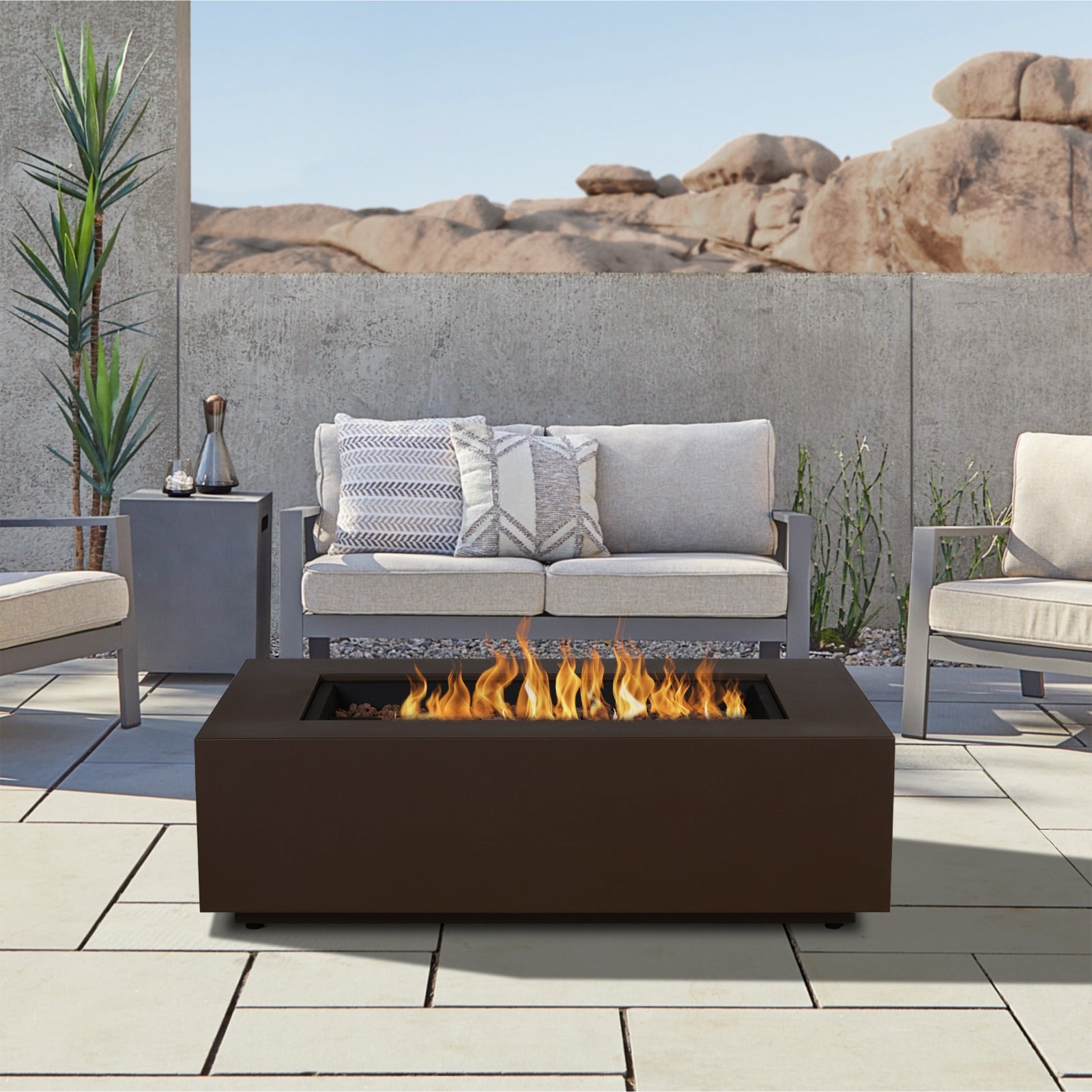Aegean 50" Rectangle Propane or Natural Gas Fire Pit Table - Real Flame