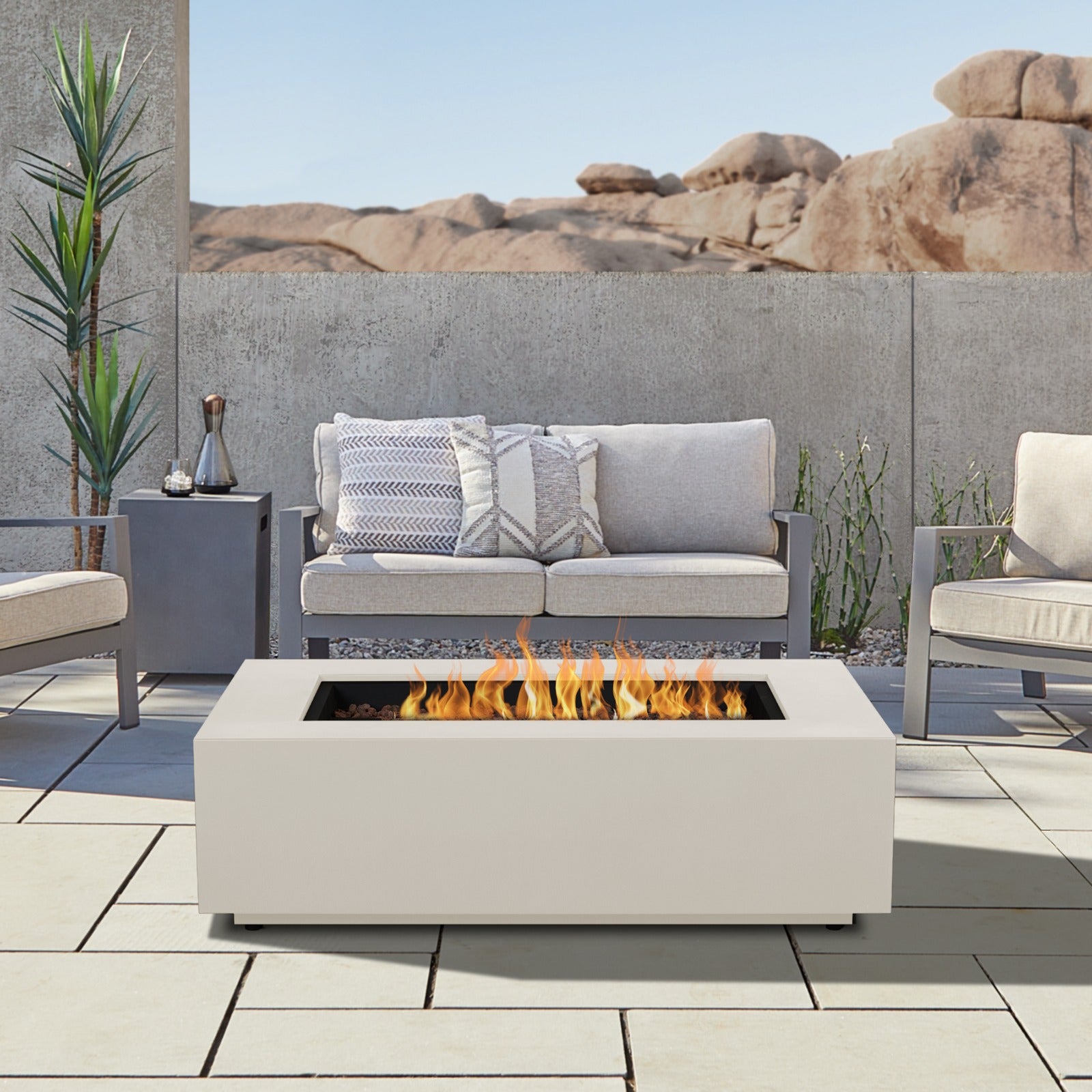 Aegean 50" Rectangle Propane or Natural Gas Fire Pit Table - Real Flame
