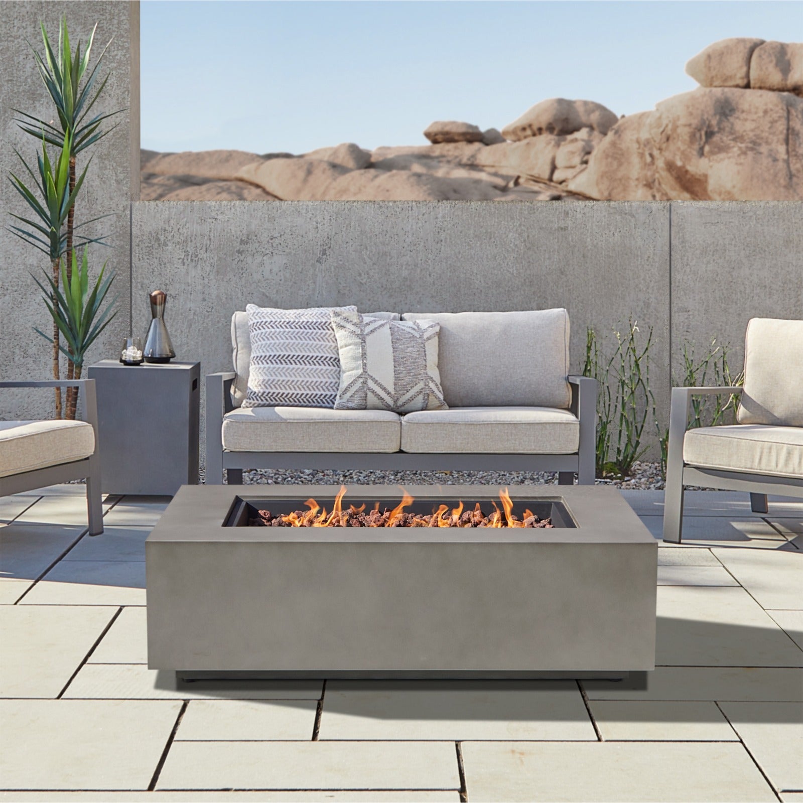 Aegean 50" Rectangle Propane or Natural Gas Fire Pit Table - Real Flame