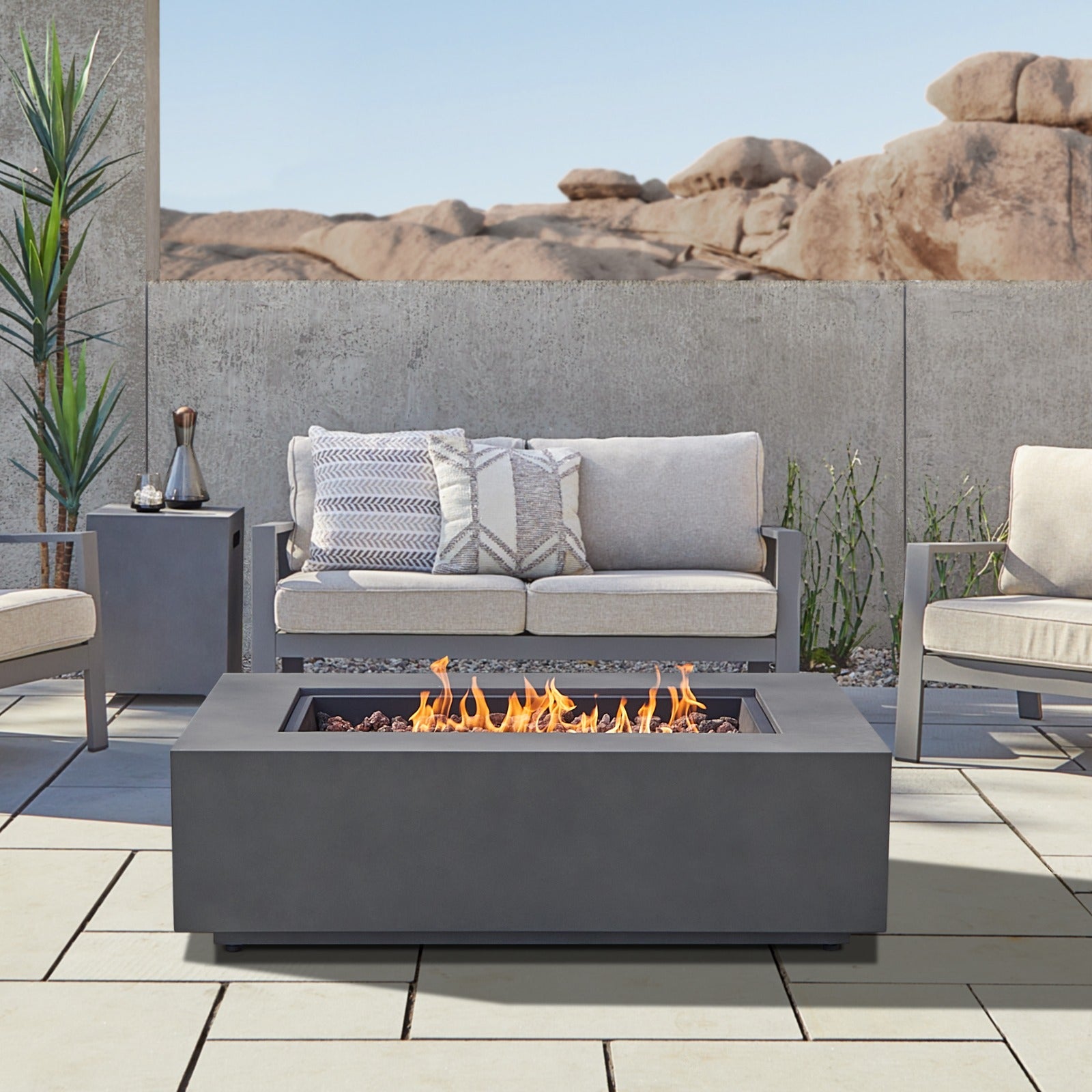 Aegean 50" Rectangle Propane or Natural Gas Fire Pit Table - Real Flame